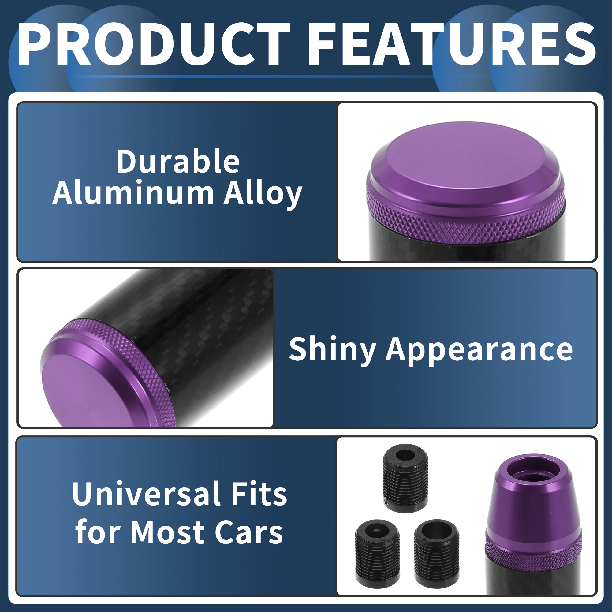 9.5cm Frosted Matte Automatic and Manual Shift Knob with 3 Adapter Purple 1 Set - Image 4
