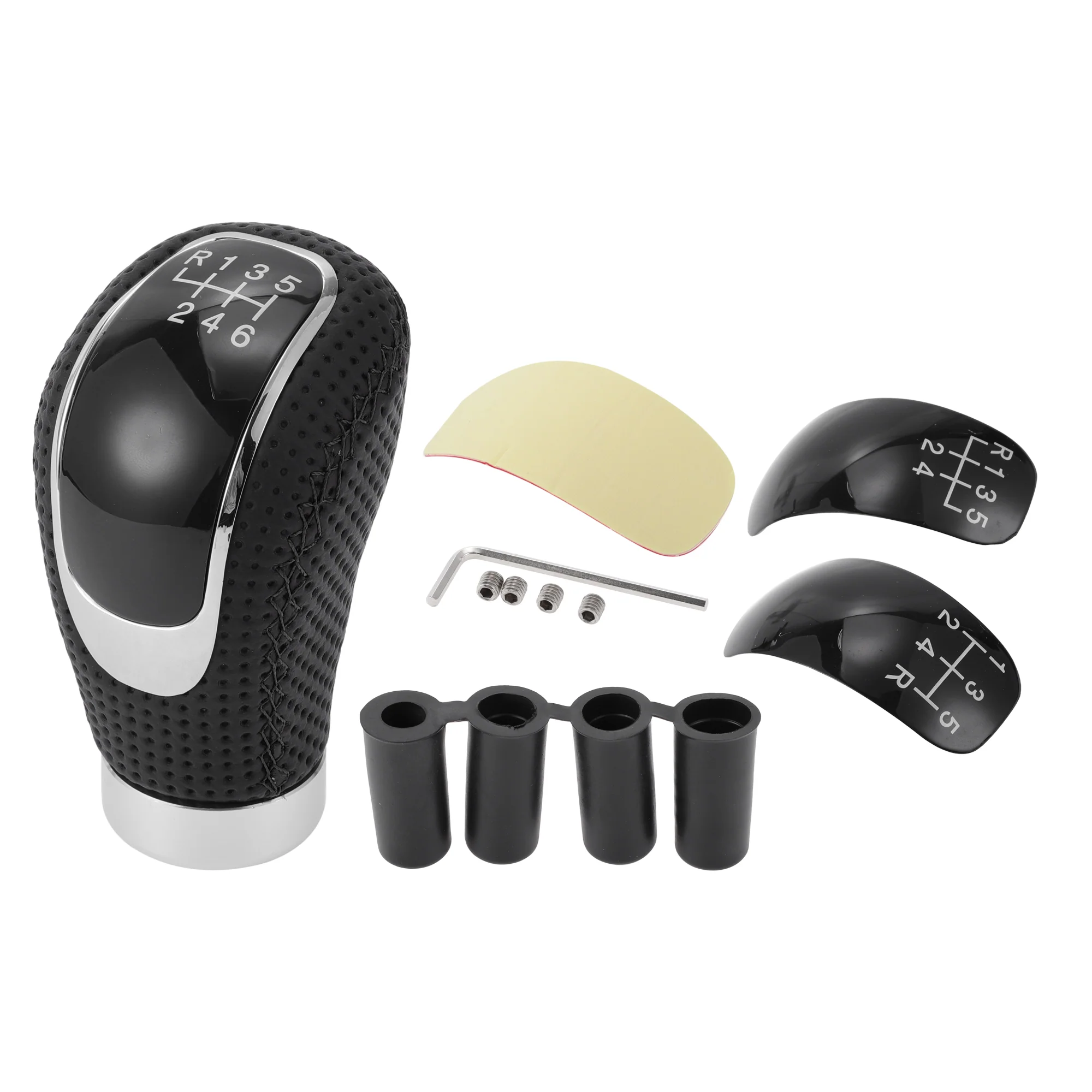 9.5cm 6 Speed Manual Universal Shift Knob with 4 Adapter PU Leather Black 1 Set