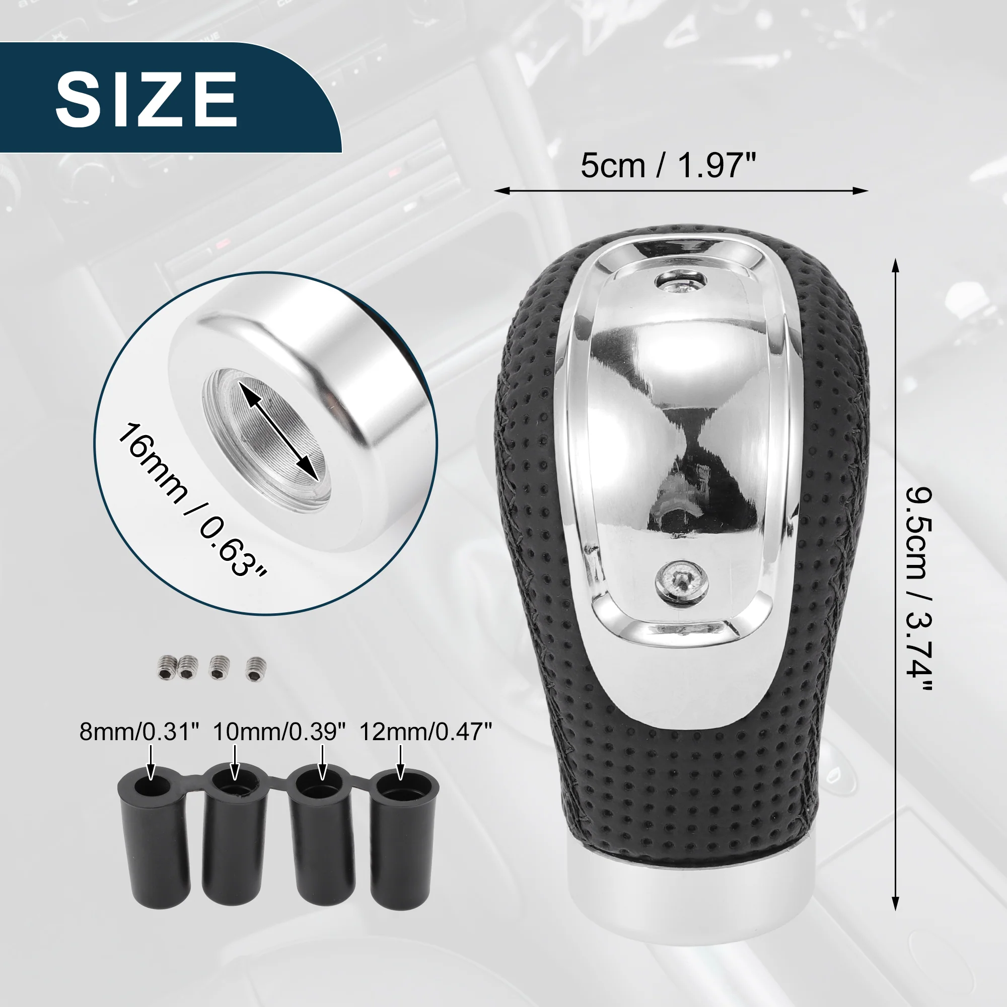 9.5cm 6 Speed Manual Universal Shift Knob with 4 Adapter PU Leather Black 1 Set - Image 5