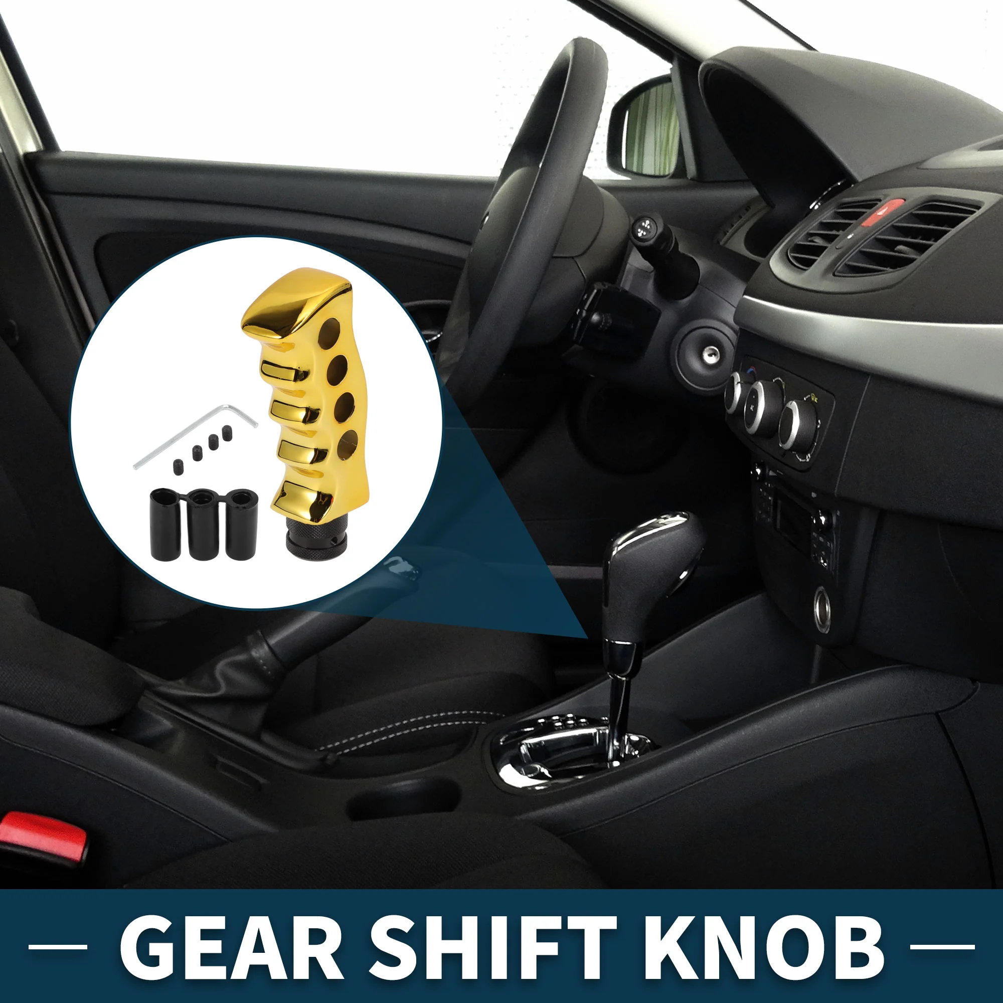 Car Shift Knob 12.5x5cm Durable | Front Shift Lever Knob Universal for Automatic and Manual Vehicle Acrylic Gold Tone with 3 Adapter 1 Set - Image 2