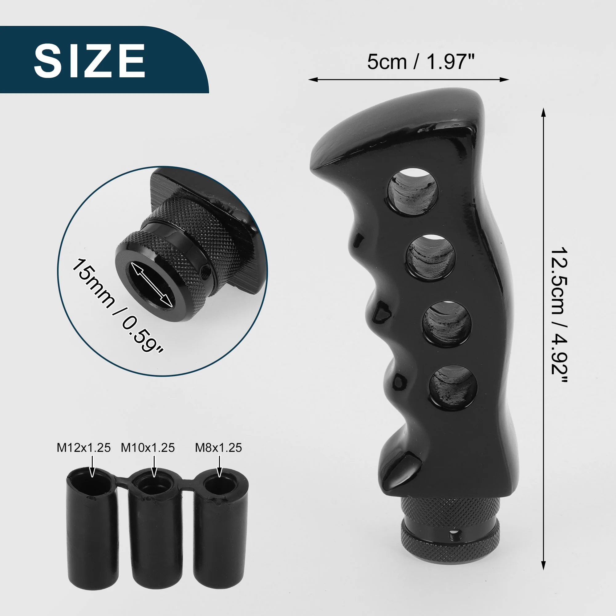 Car Shift Knob 12.5x5cm Durable | Front Shift Lever Knob Universal for Automatic and Manual Vehicle Acrylic Black with 3 Adapter 1 Set - Image 6