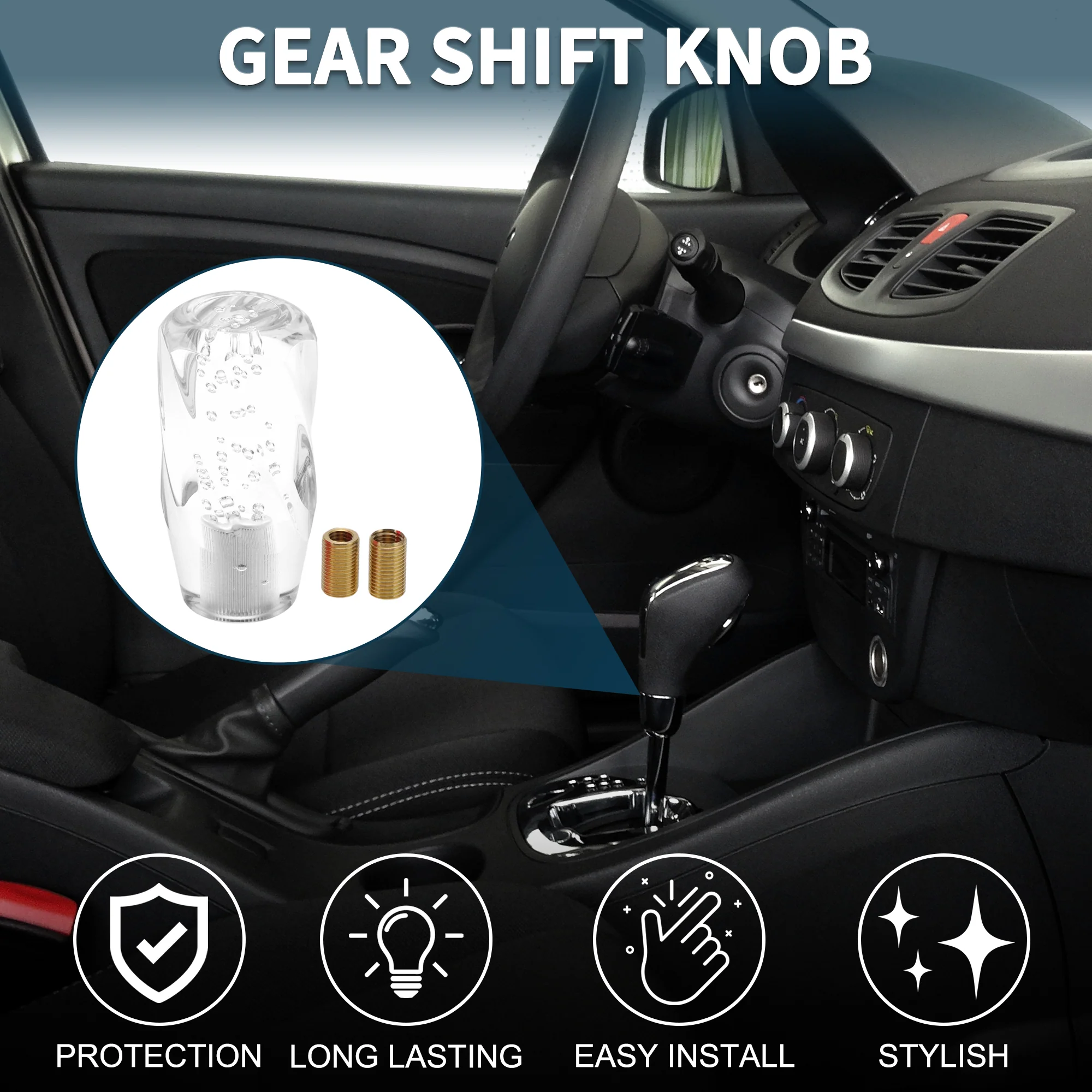 10cm Automatic and Manual Universal Shift Knob w/ 2 Adapter Acrylic Clear 1 Set - Image 2