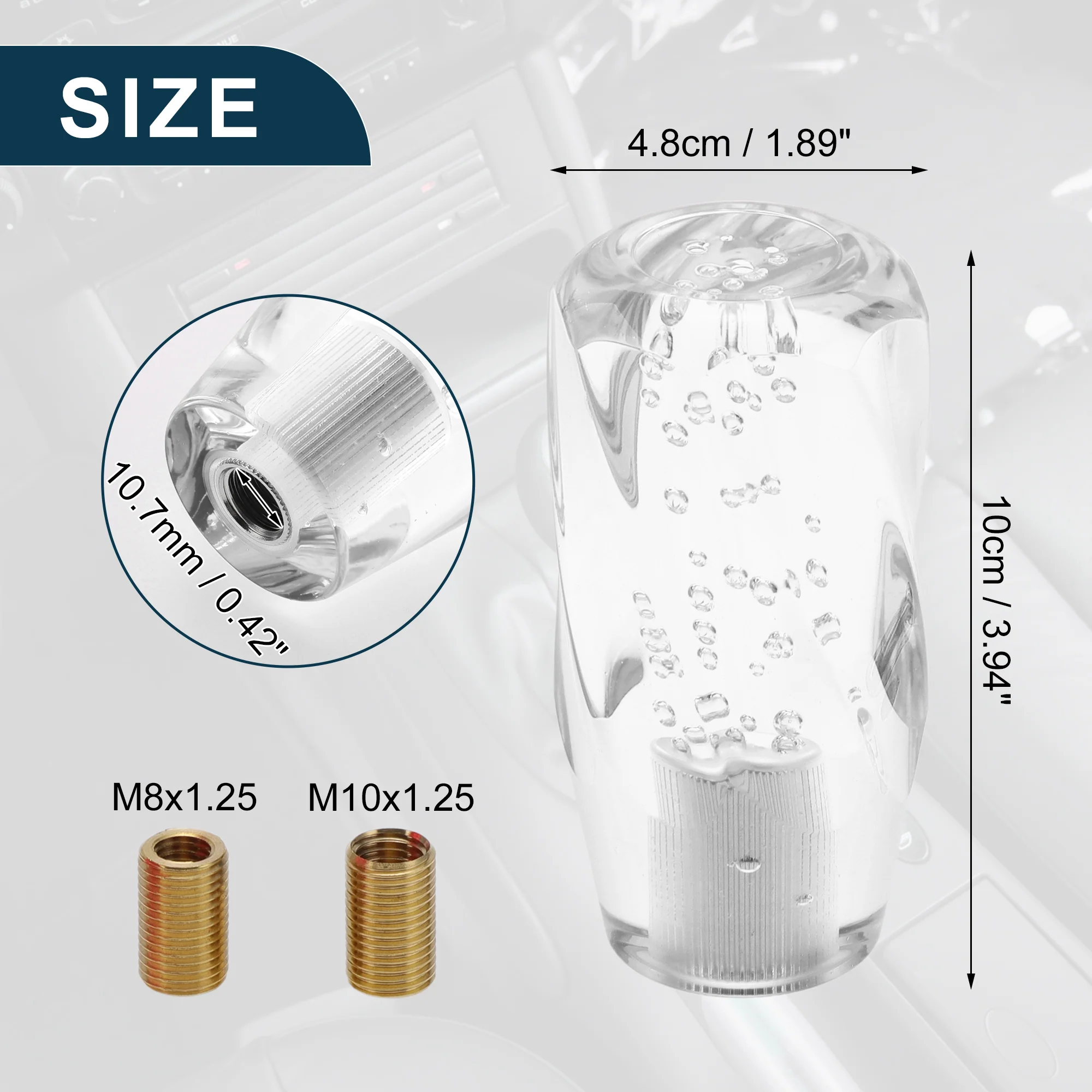 10cm Automatic and Manual Universal Shift Knob w/ 2 Adapter Acrylic Clear 1 Set - Image 5