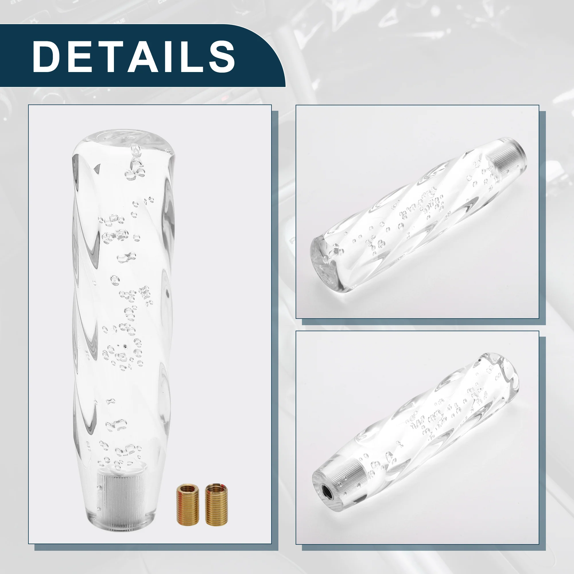 20cm Automatic and Manual Universal Shift Knob w/ 2 Adapter Acrylic Clear 1 Set - Image 4