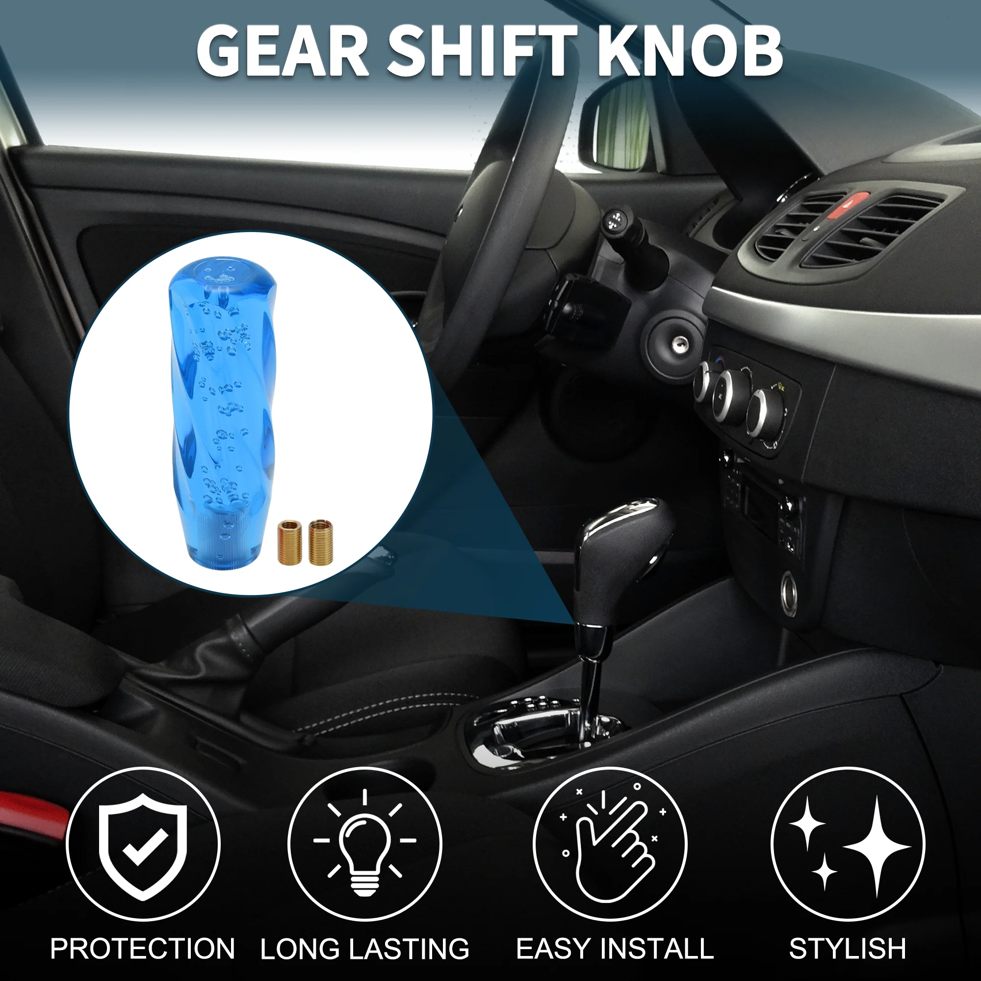15cm Automatic and Manual Universal Shift Knob w/ 2 Adapter Acrylic Blue 1 Set - Image 2