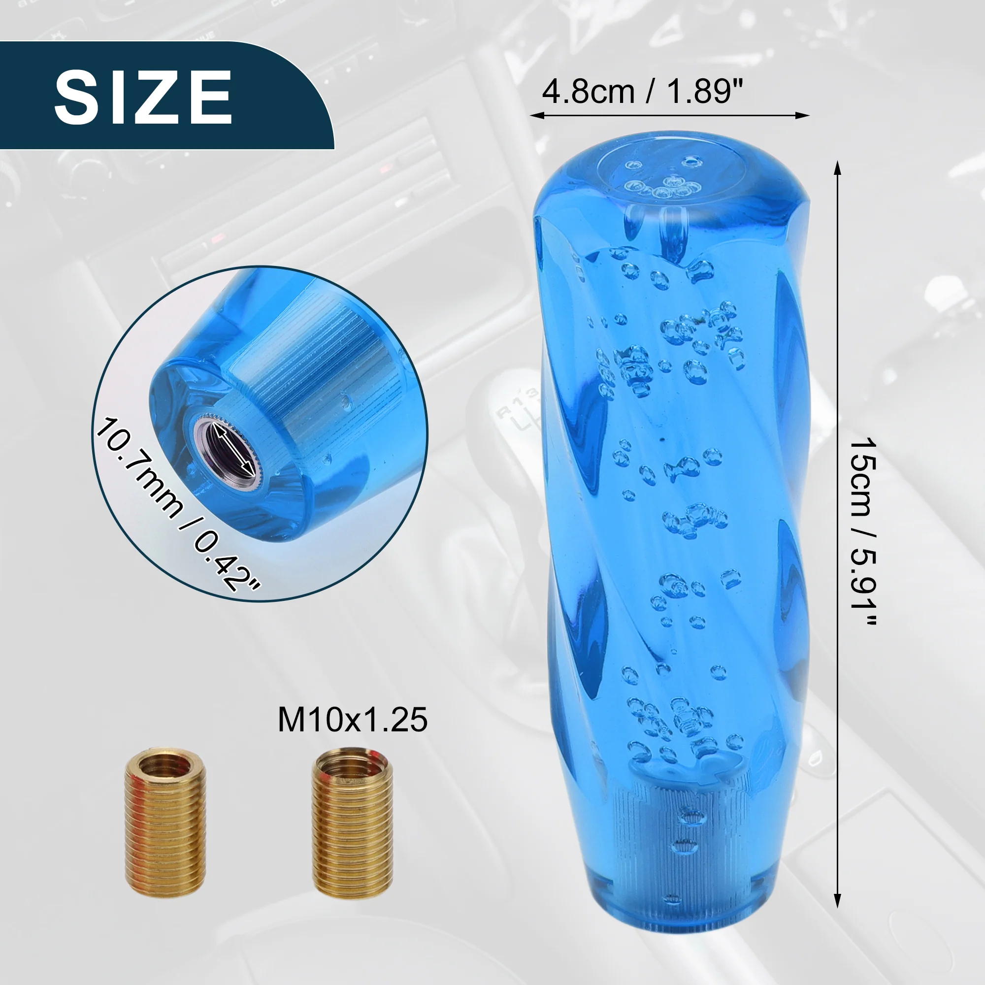 15cm Automatic and Manual Universal Shift Knob w/ 2 Adapter Acrylic Blue 1 Set - Image 5