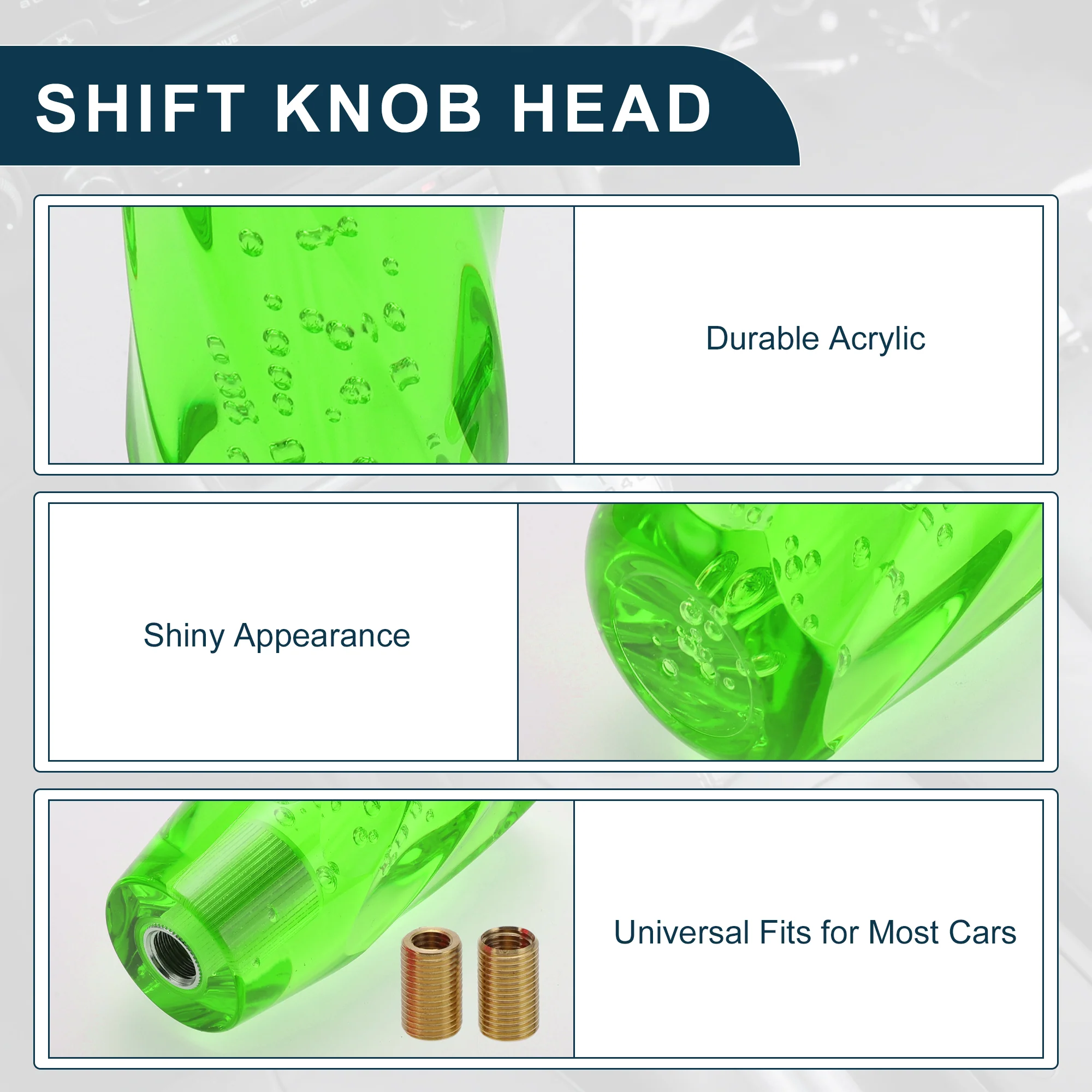 25cm Automatic and Manual Universal Shift Knob w/ 2 Adapter Acrylic Green 1 Set - Image 3