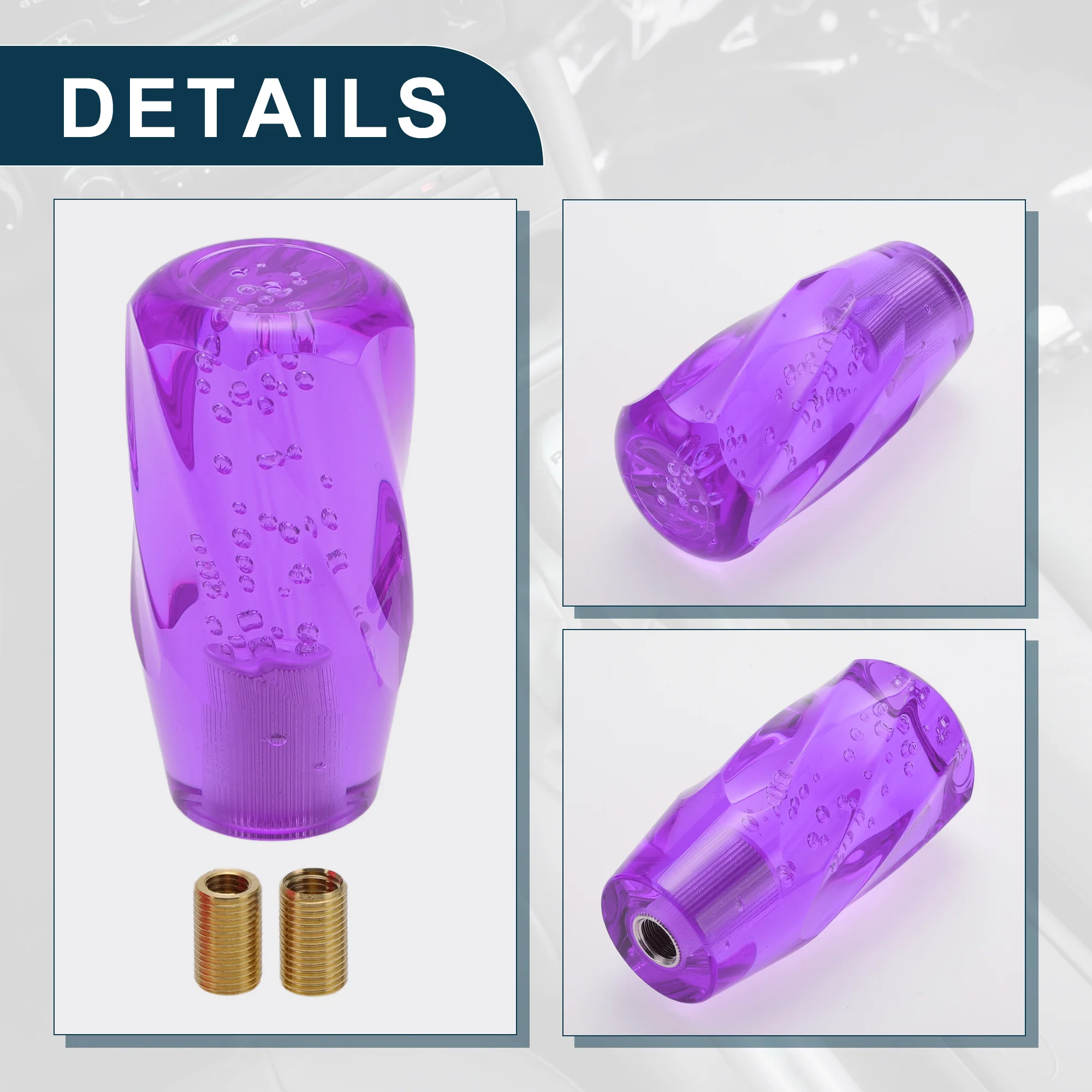 10cm Automatic and Manual Universal Shift Knob w/ 2 Adapter Acrylic Purple 1 Set - Image 4