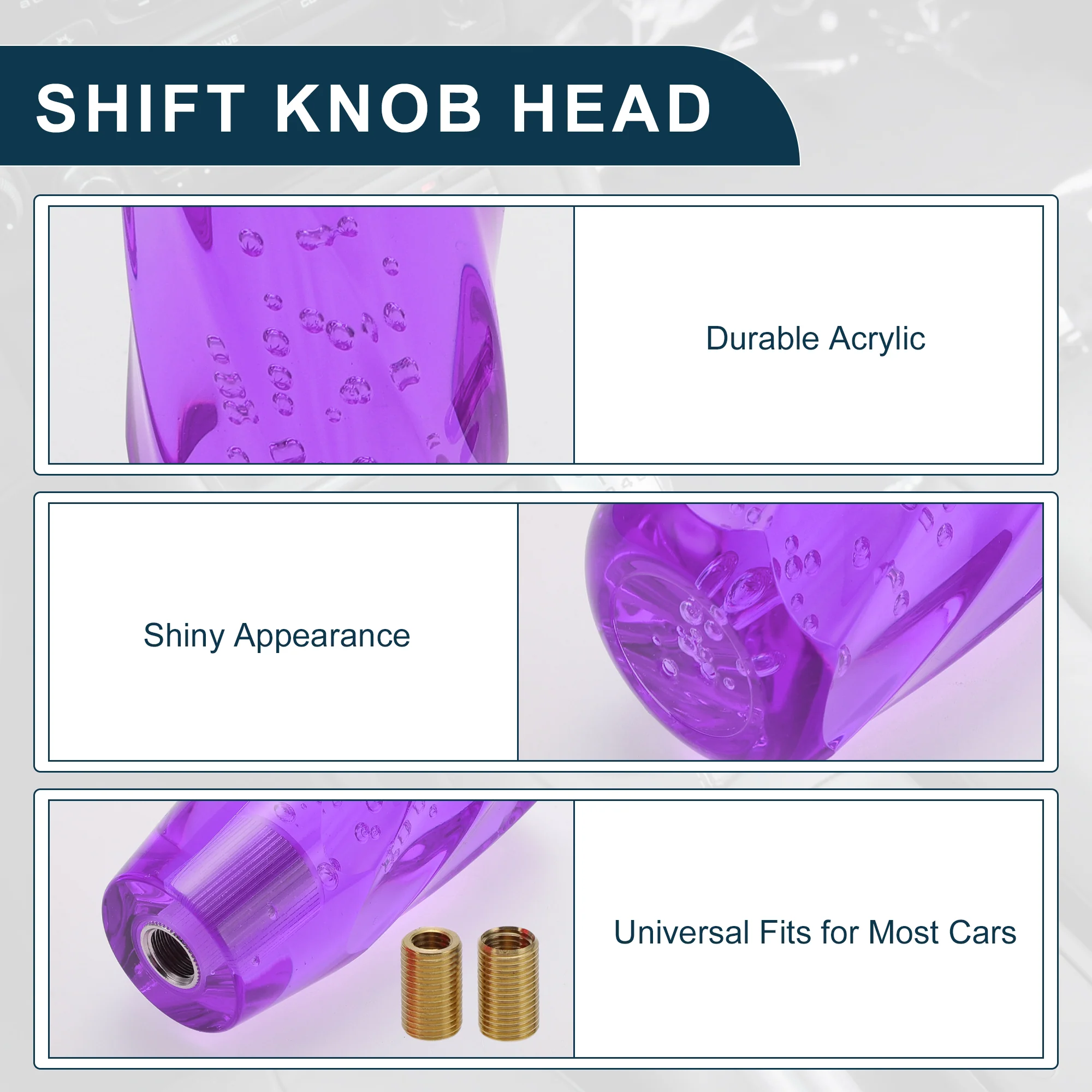 25cm Automatic and Manual Universal Shift Knob w/ 2 Adapter Acrylic Purple 1 Set - Image 3