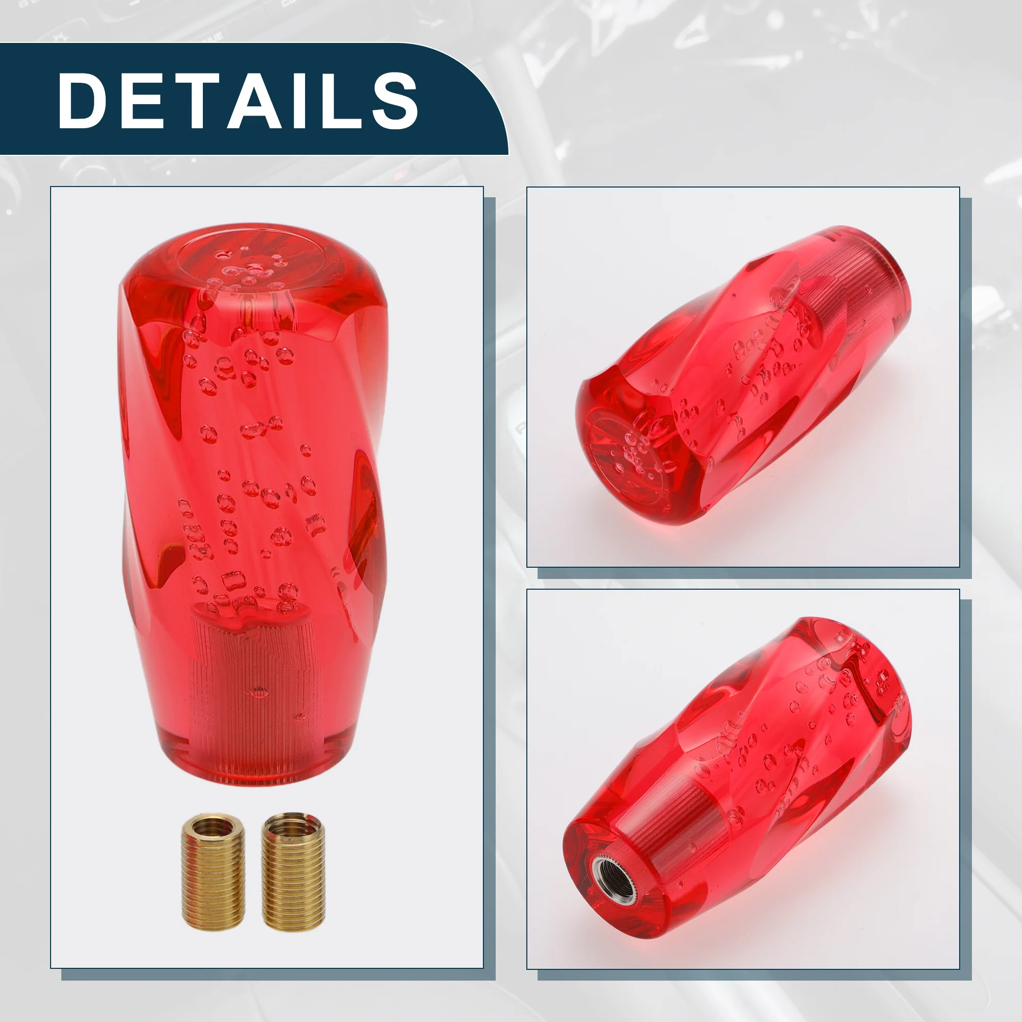 10cm Automatic and Manual Universal Shift Knob w/ 2 Adapter Acrylic Red 1 Set - Image 4