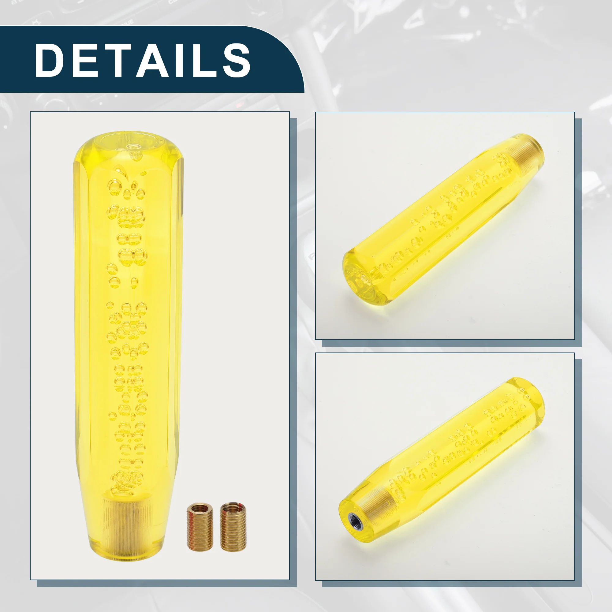 20cm Automatic and Manual Universal Shift Knob w/ 2 Adapters Acrylic Yellow 1Set - Image 4