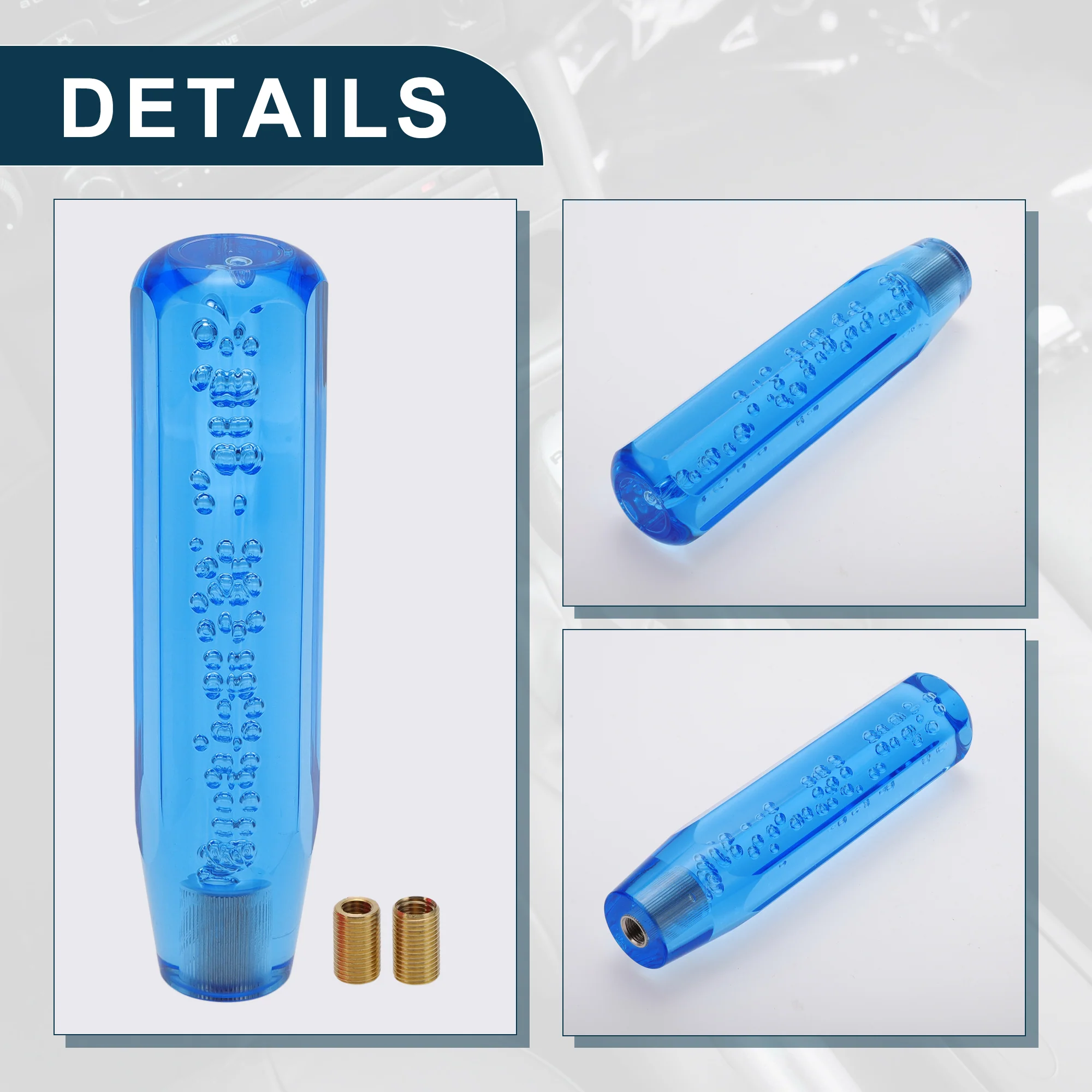 20cm Automatic and Manual Universal Shift Knob w/ 2 Adapters Acrylic Blue 1 Set - Image 4