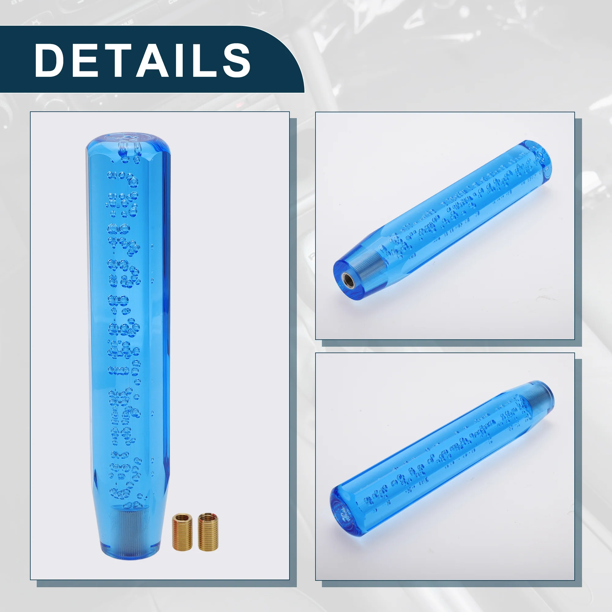 25cm Automatic and Manual Universal Shift Knob w/ 2 Adapters Acrylic Blue 1 Set - Image 4