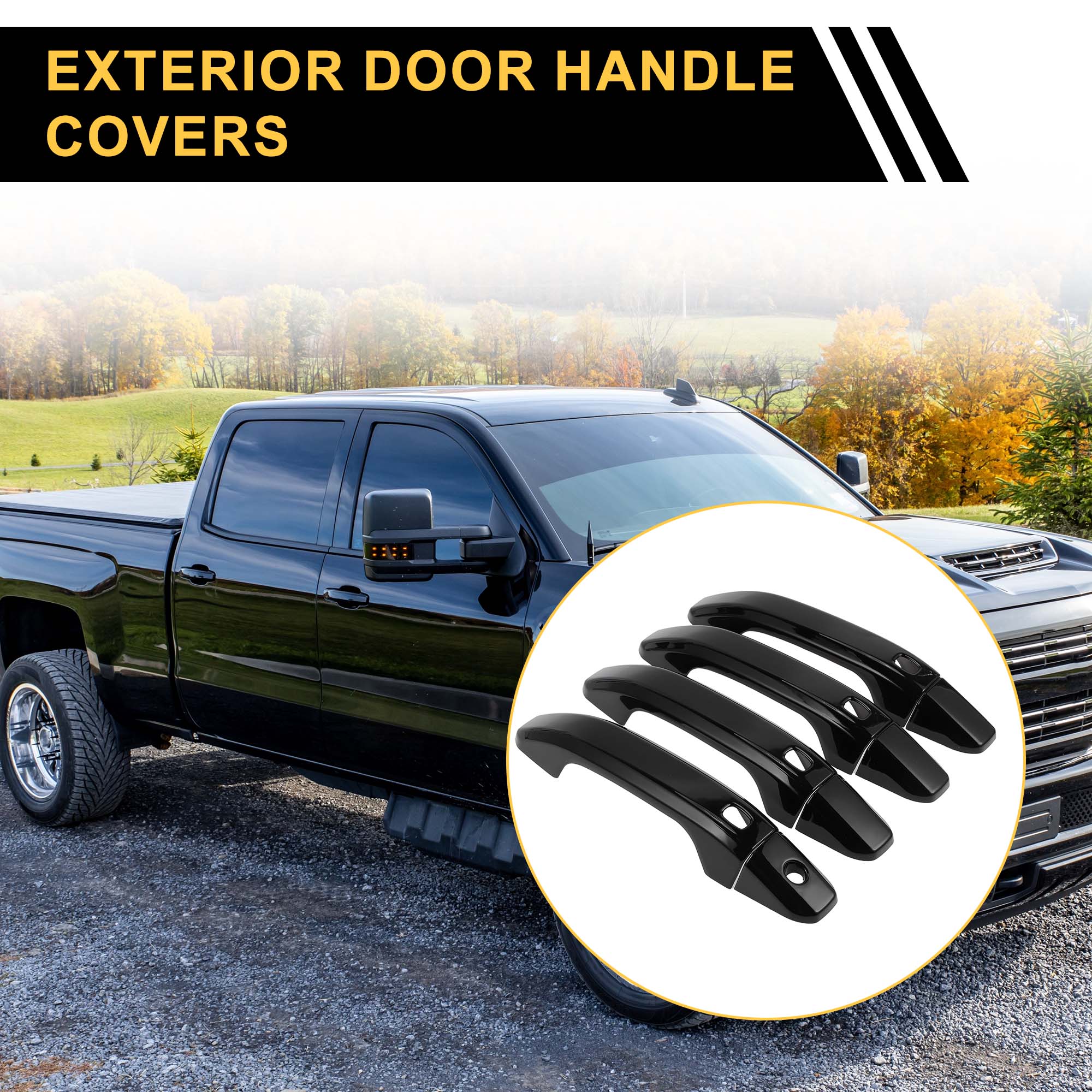 4pcs Exterior Door Handle Cover for GMC Yukon 2015-2023 with 4 Keypad Black - Image 3