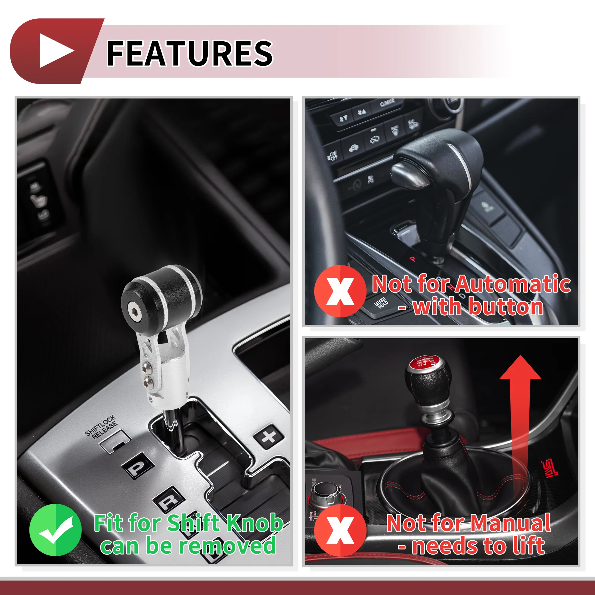 Joystick Shape Shift Knob Universal Gear Shifter Knob Aluminum Alloy Stick Lever Knob for Automatic and Manual Vehicle W/ 3 Adapter Black 1 Set - Image 7