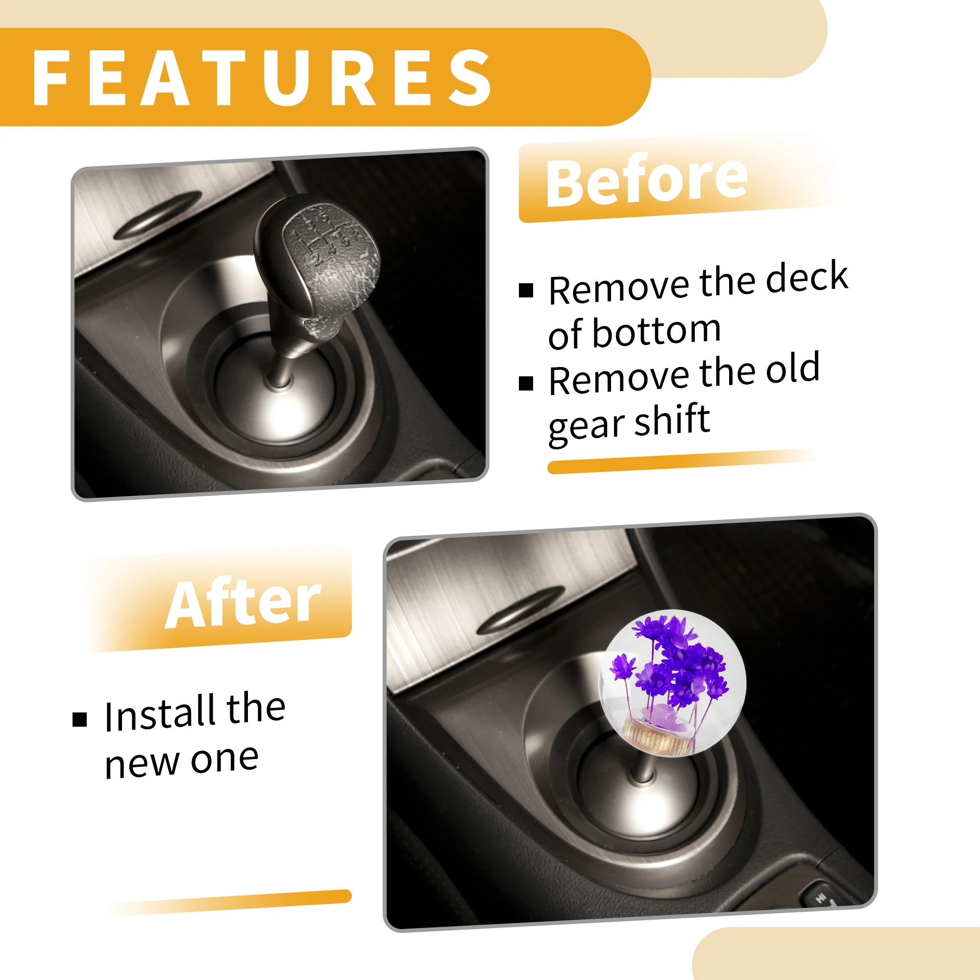 1 Set 5.4cm Universal Flower Shift Knob - Car Gear Shifter Knob Round Ball with 3 Adapter for Automatic and Manual Vehicle - Faux Crystal Purple - Image 4