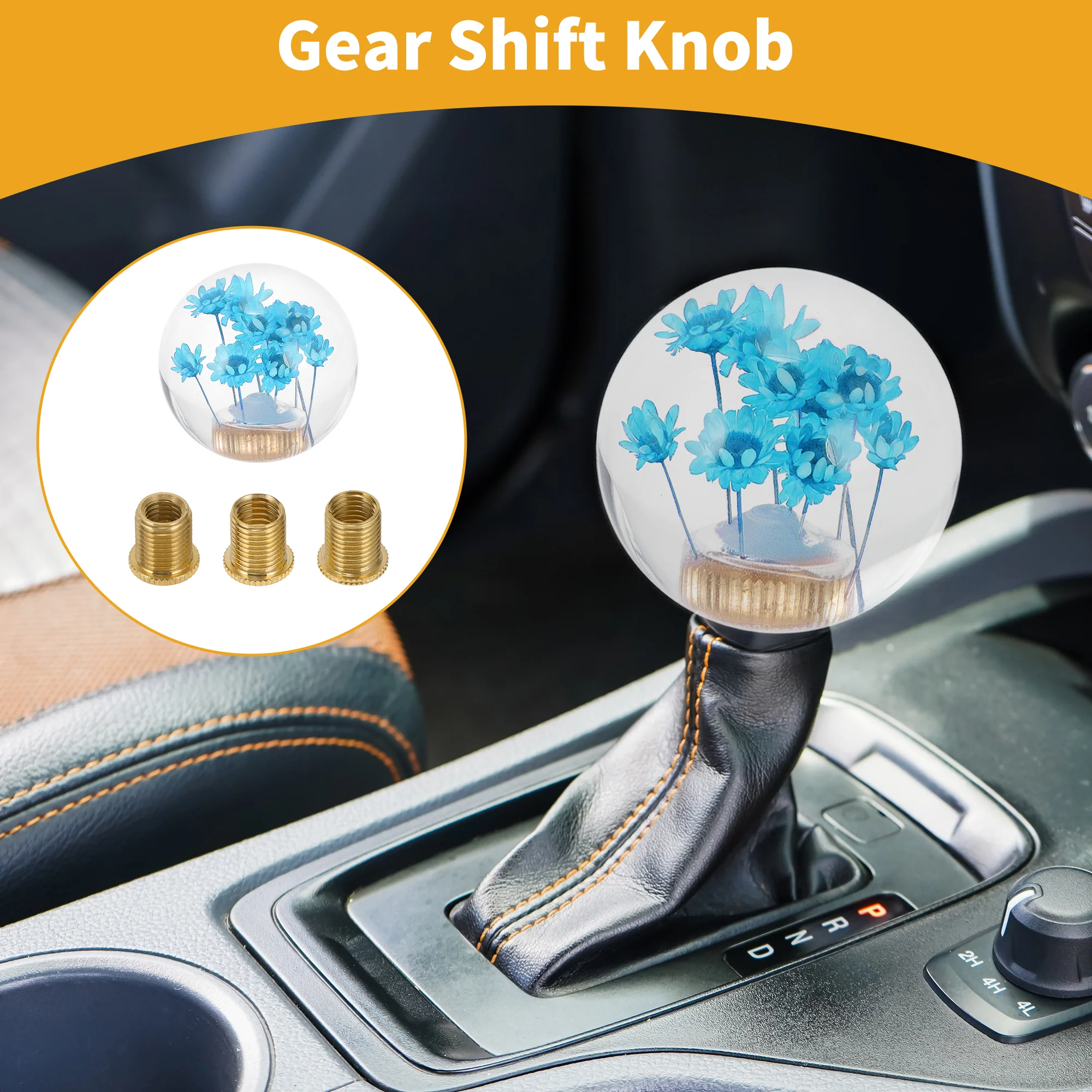 1 Set 5.4cm Universal Flower Shift Knob - Car Gear Shifter Knob Round Ball with 3 Adapter for Automatic and Manual Vehicle - Faux Crystal Blue - Image 3