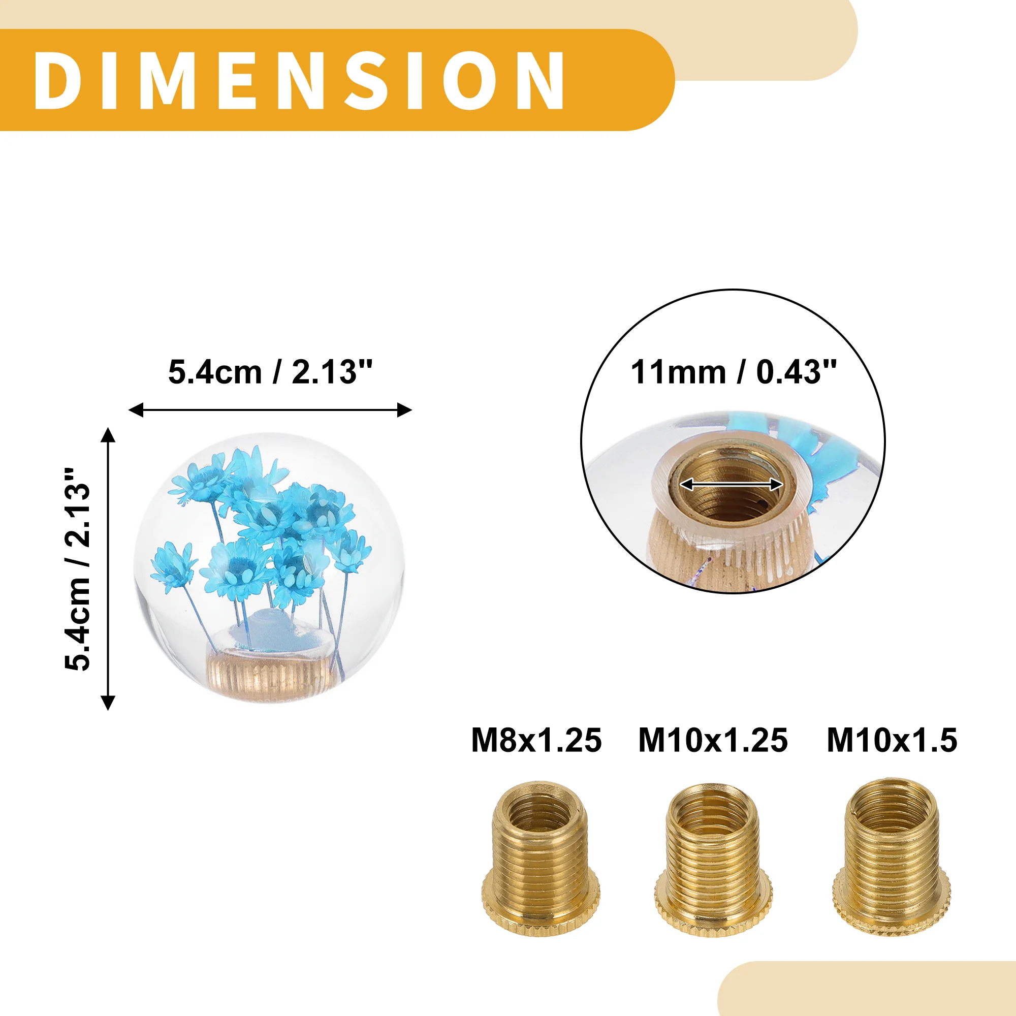1 Set 5.4cm Universal Flower Shift Knob - Car Gear Shifter Knob Round Ball with 3 Adapter for Automatic and Manual Vehicle - Faux Crystal Blue - Image 6