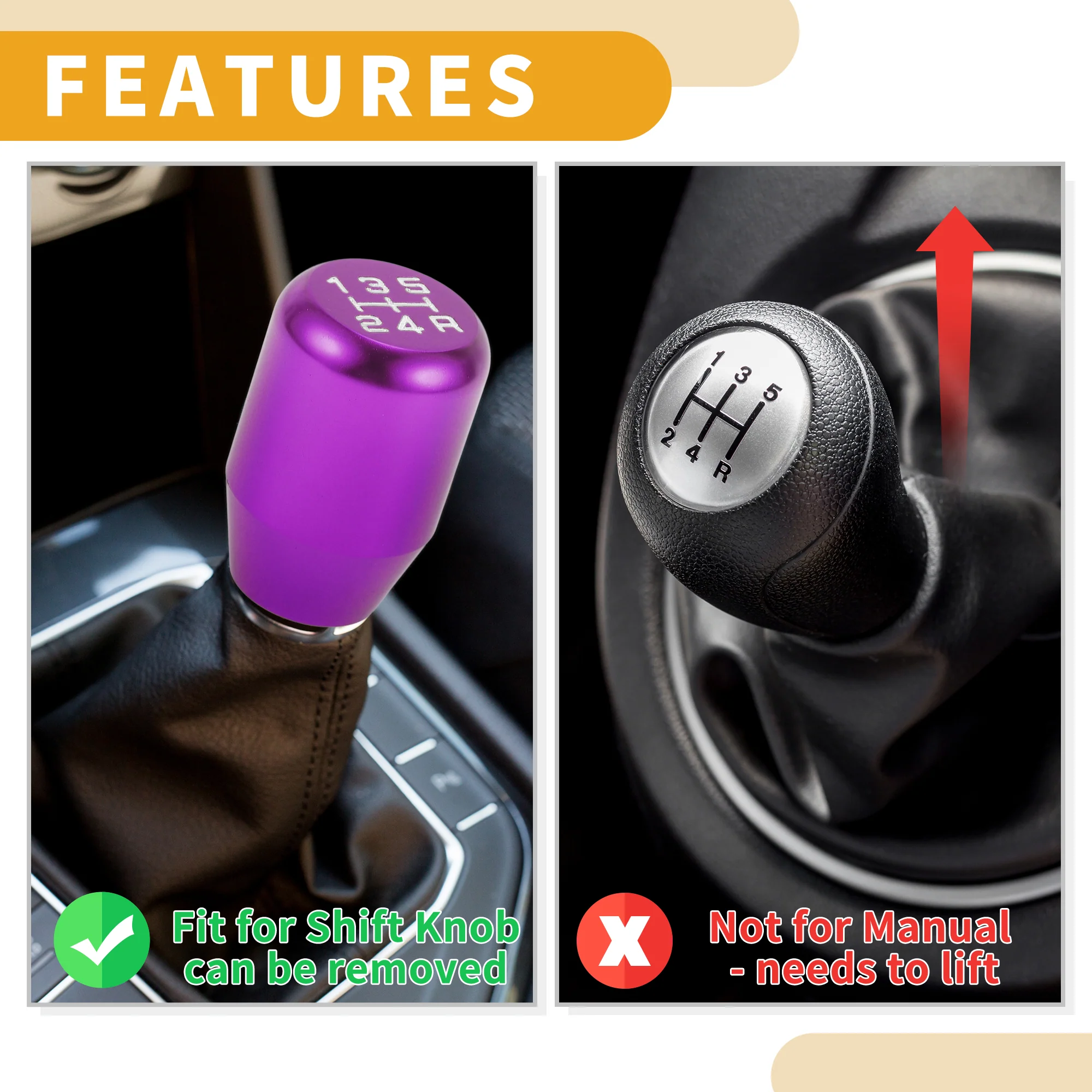 6cm 5 Speed Manual Shift Knob with 3 Adapter Aluminum Alloy Purple White 1 Set - Image 6