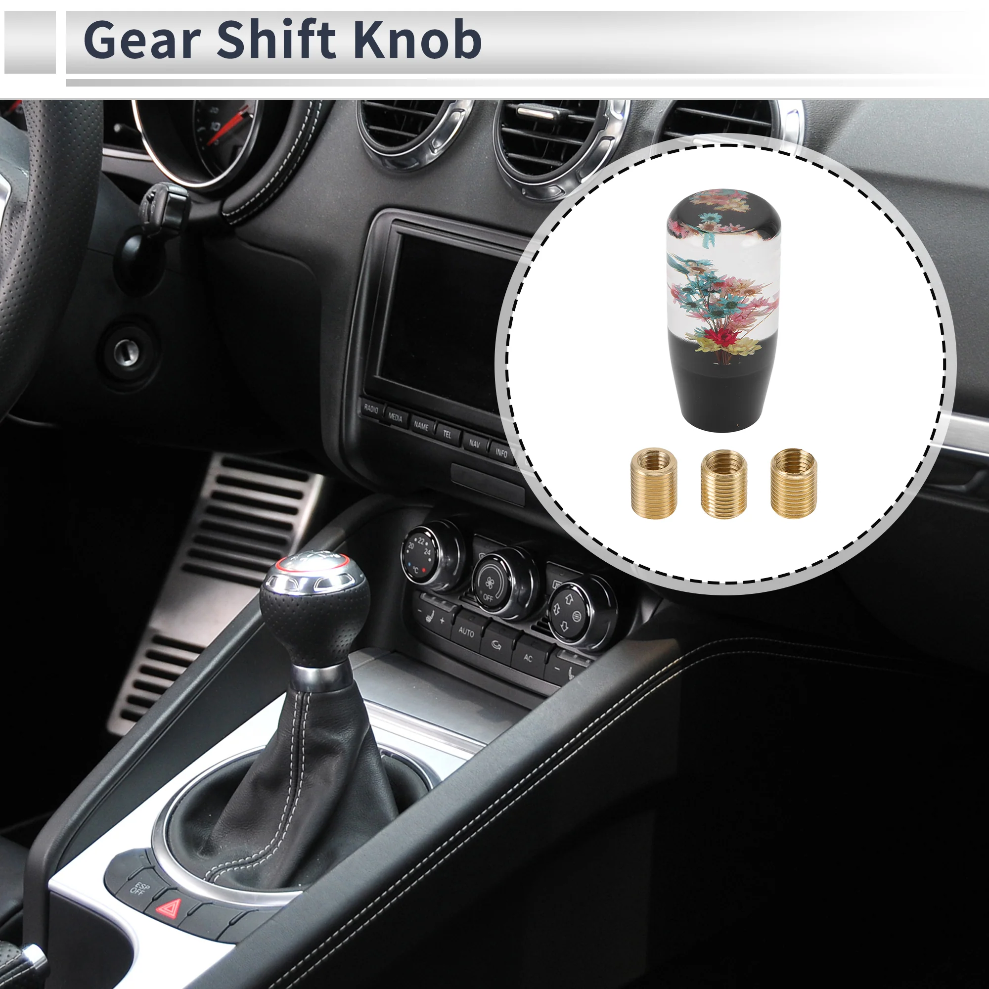 Shift Knob Universal Gear Shift Knob Faux Crystal Stick Shifter Lever Knob for Automatic and Manual Vehicle with 3 Adapter Black Clear 1 Set - Image 3