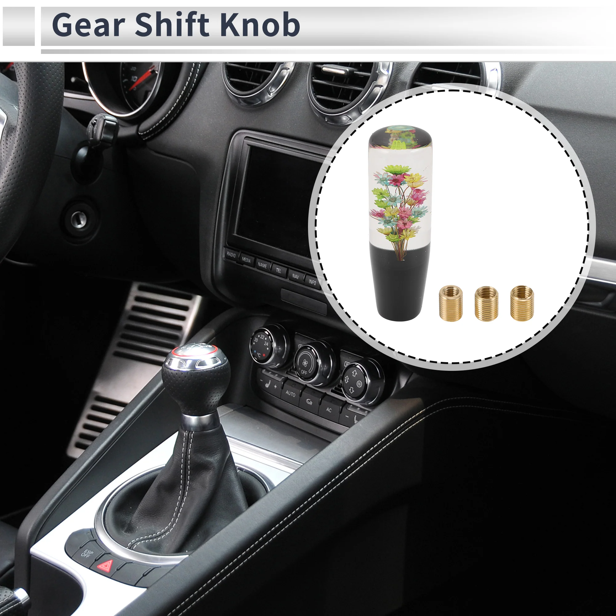 Universal Gear Shifter Knob Faux Crystal Stick Shifter Lever Knob for Automatic and Manual Vehicle with 3 Adapter Black Clear 1 Set - Image 3