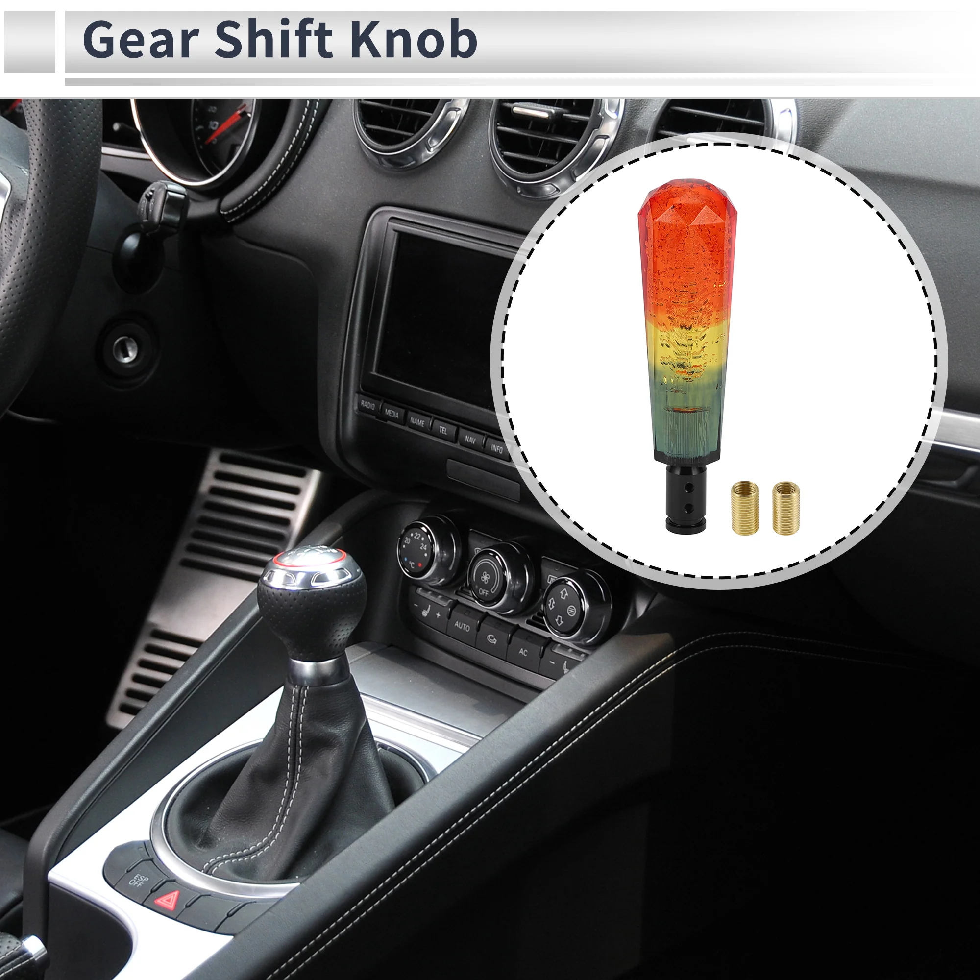 Universal Gear Shifter Knob Faux Crystal Stick Shifter Lever Knob for Automatic and Manual Vehicle with 2 Adapter Orange Yellow 1 Set - Image 3
