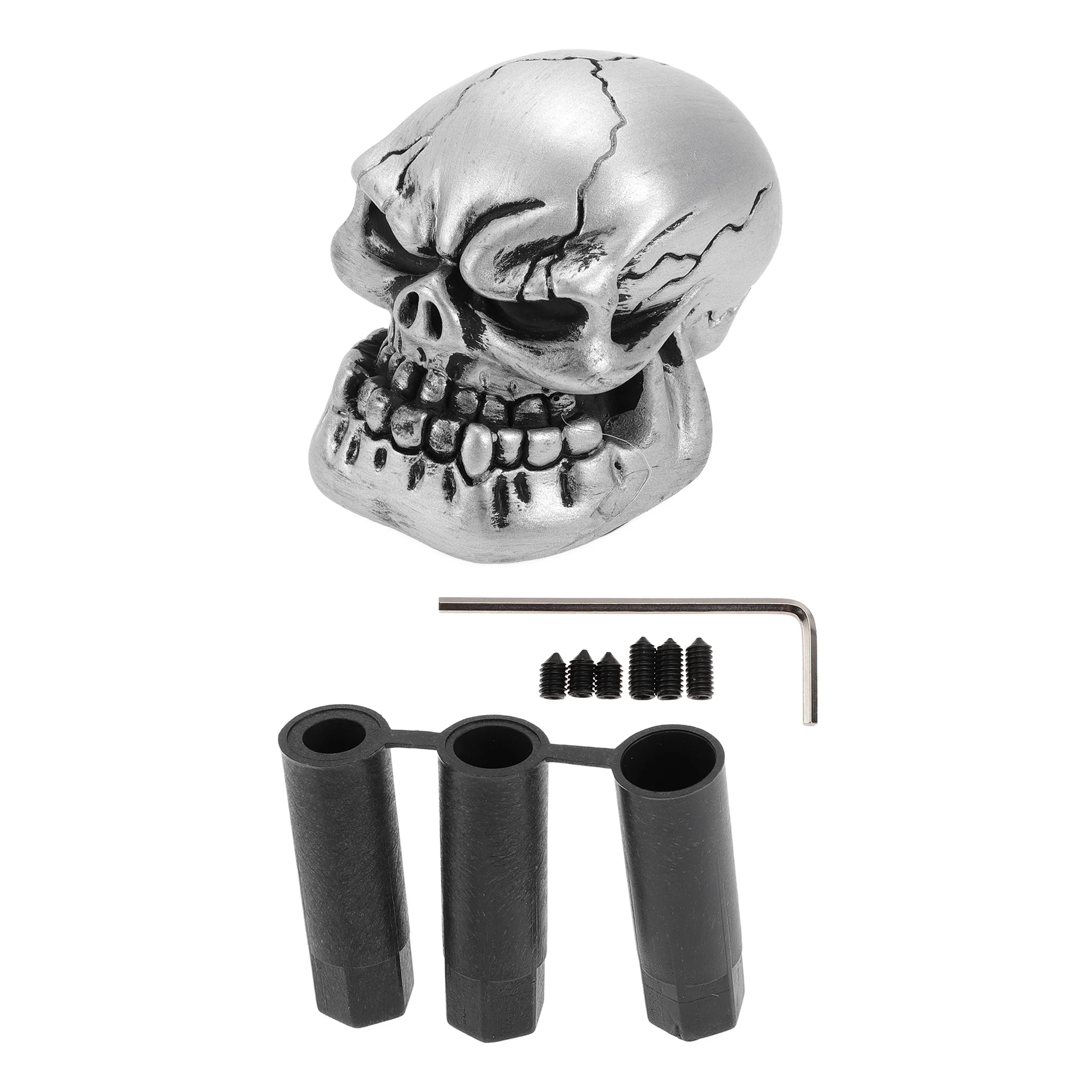 7cm Skull Shift Knob Universal Gear Shifter Knob Resin Stick Shifter Lever Knob for Automatic and Manual Vehicle with 3 Adapter Silver Tone 1 Set