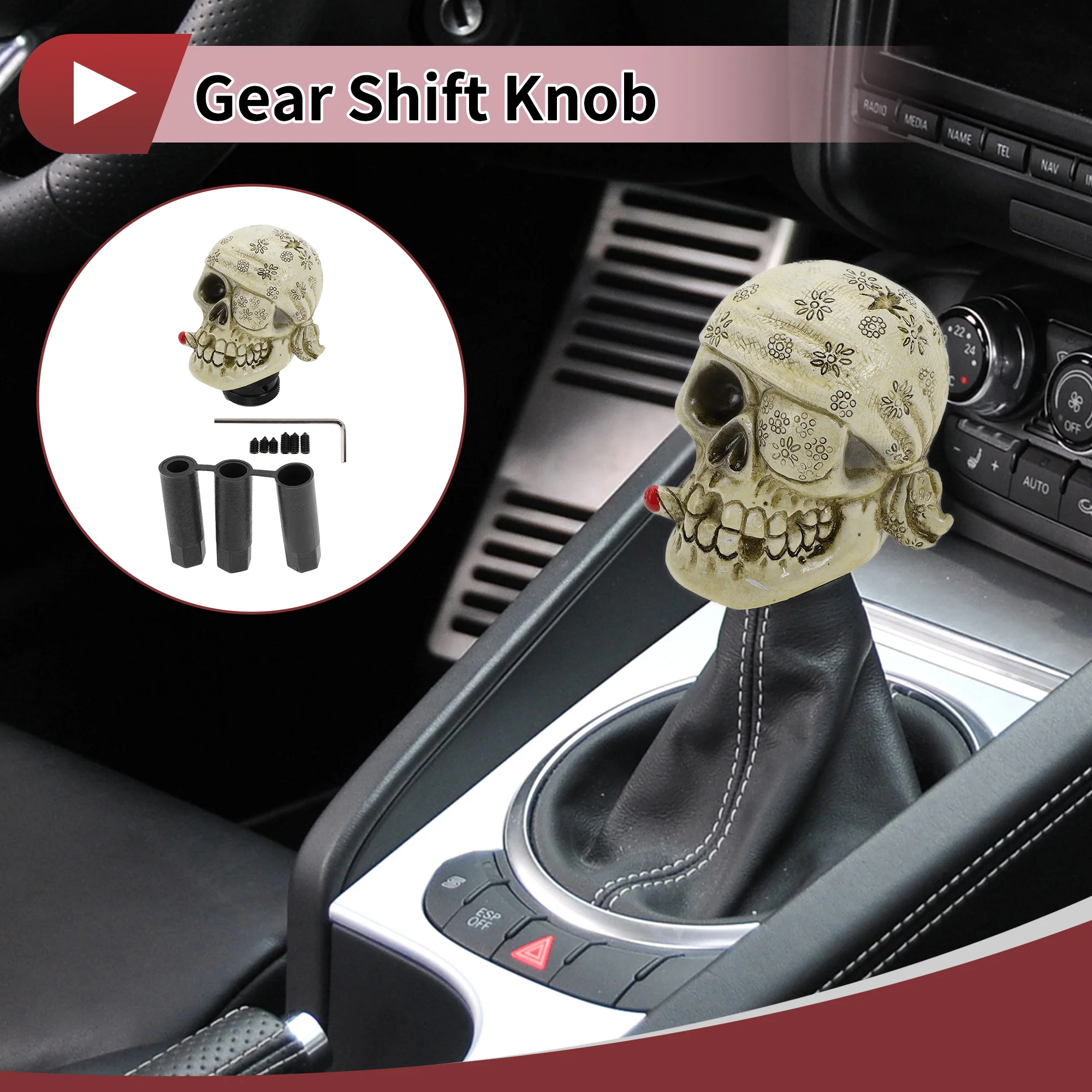 8.1cm Skull Shift Knob Universal Gear Shifter Knob Resin Stick Shifter Lever Knob for Automatic and Manual Vehicle with 3 Adapter Yellow 1 Set - Image 3