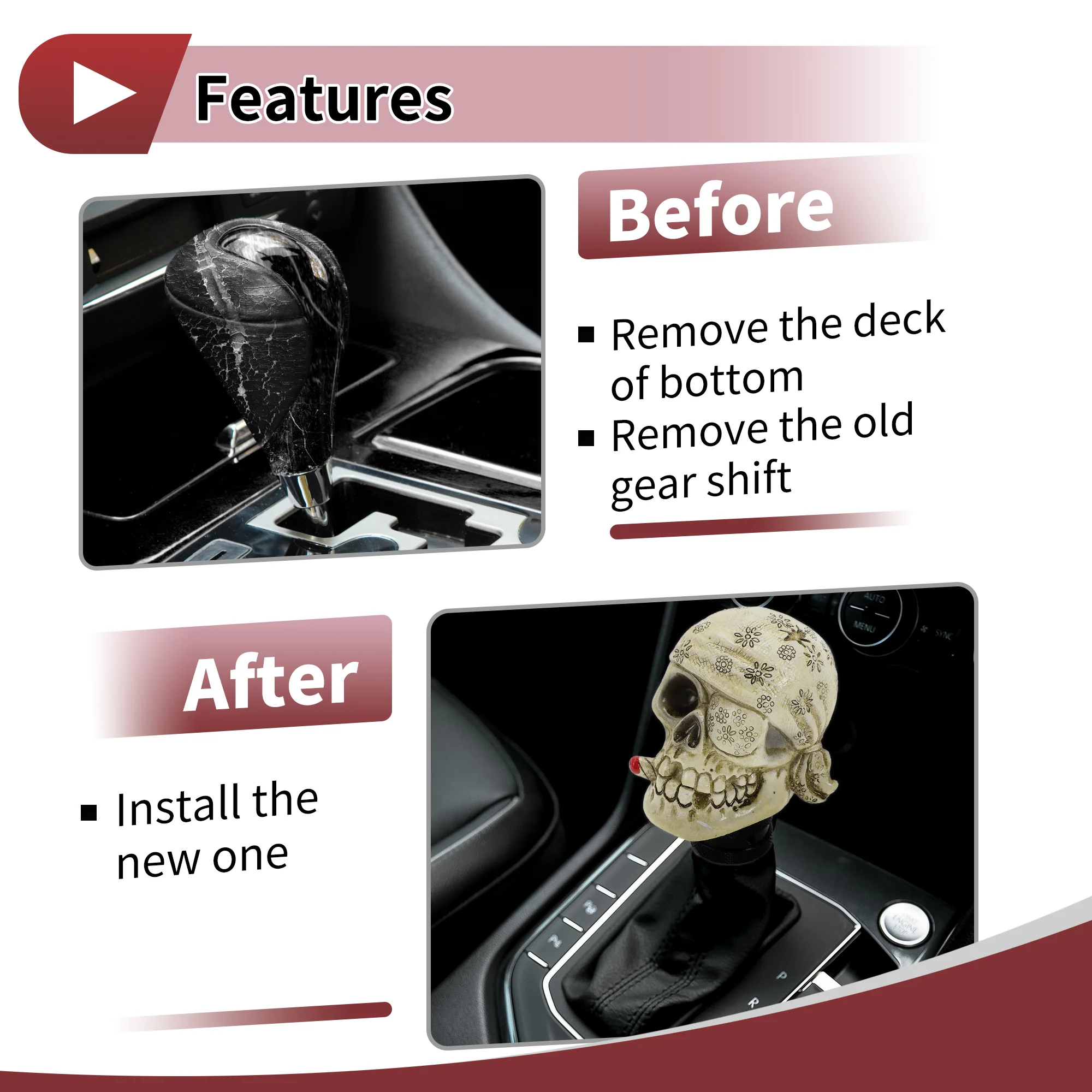 8.1cm Skull Shift Knob Universal Gear Shifter Knob Resin Stick Shifter Lever Knob for Automatic and Manual Vehicle with 3 Adapter Yellow 1 Set - Image 4