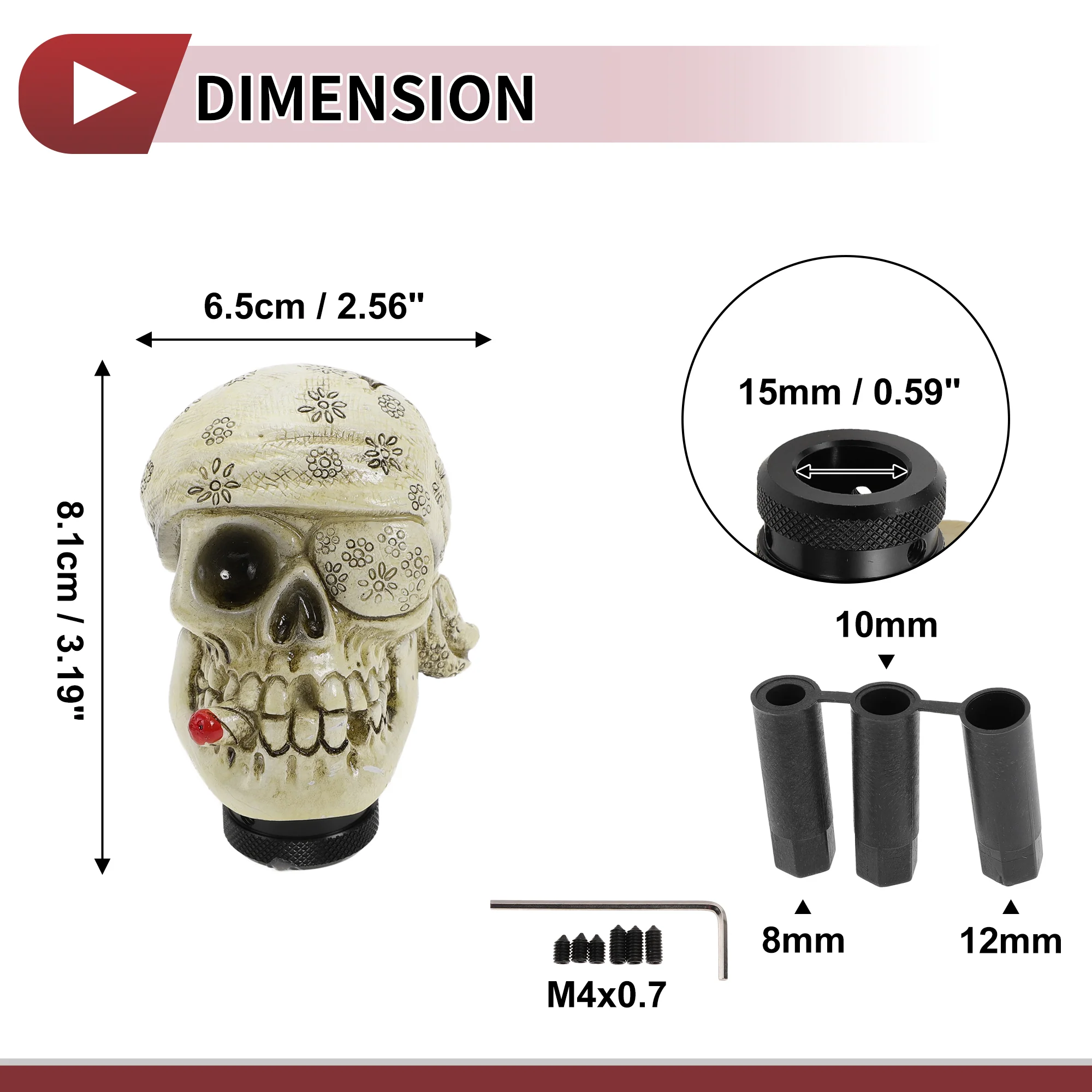 8.1cm Skull Shift Knob Universal Gear Shifter Knob Resin Stick Shifter Lever Knob for Automatic and Manual Vehicle with 3 Adapter Yellow 1 Set - Image 5