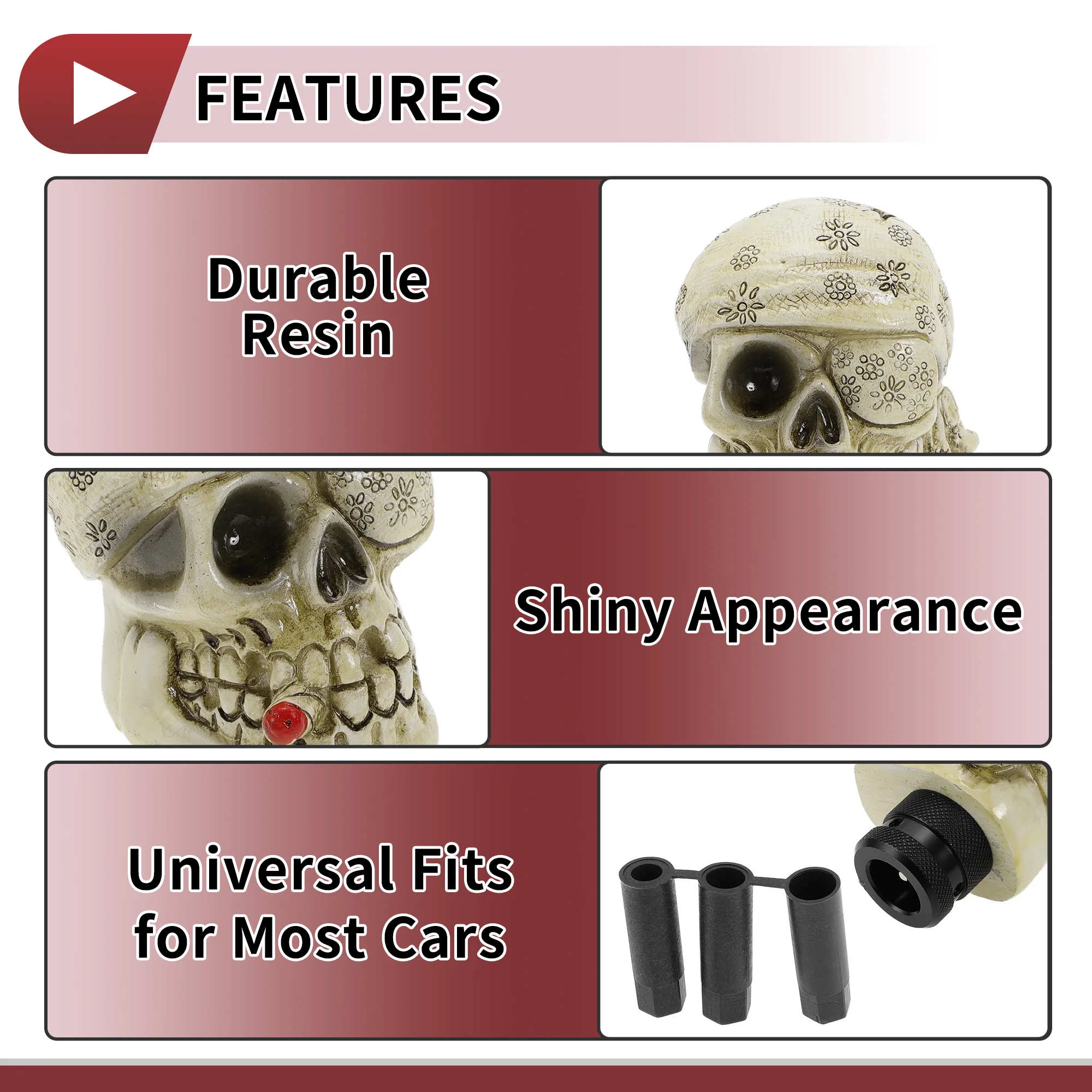 8.1cm Skull Shift Knob Universal Gear Shifter Knob Resin Stick Shifter Lever Knob for Automatic and Manual Vehicle with 3 Adapter Yellow 1 Set - Image 6