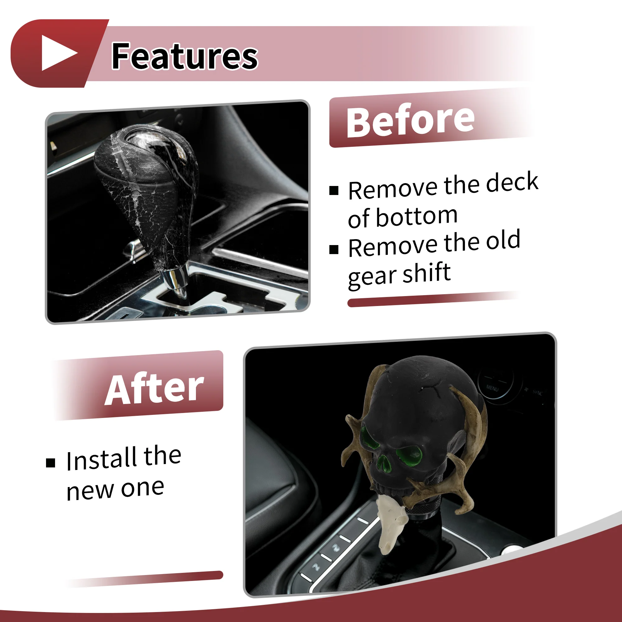 10cm Skull Shift Knob Universal Gear Shifter Knob Resin Stick Shifter Lever Knob for Automatic and Manual Vehicle with 3 Adapter Black 1 Set - Image 4