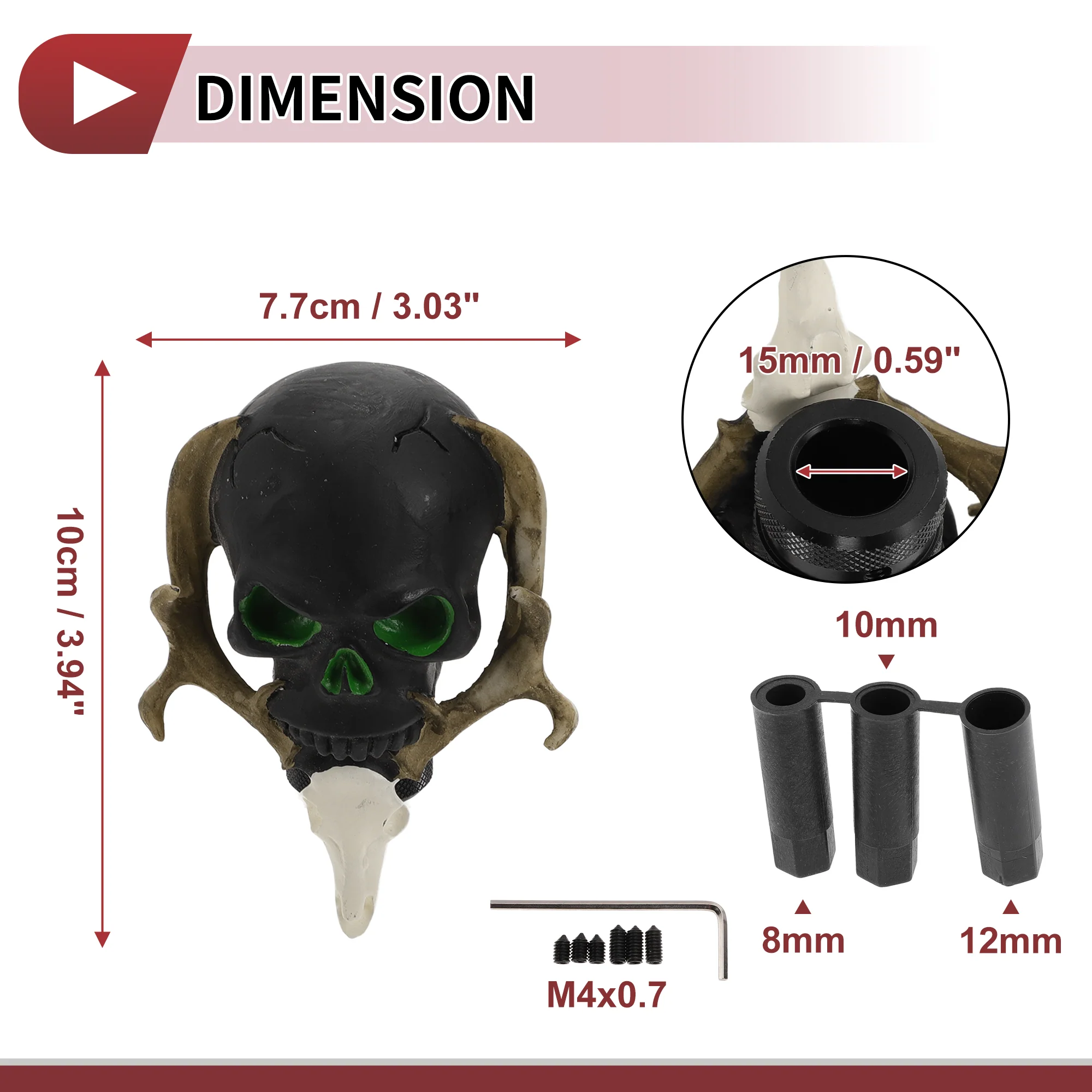 10cm Skull Shift Knob Universal Gear Shifter Knob Resin Stick Shifter Lever Knob for Automatic and Manual Vehicle with 3 Adapter Black 1 Set - Image 5