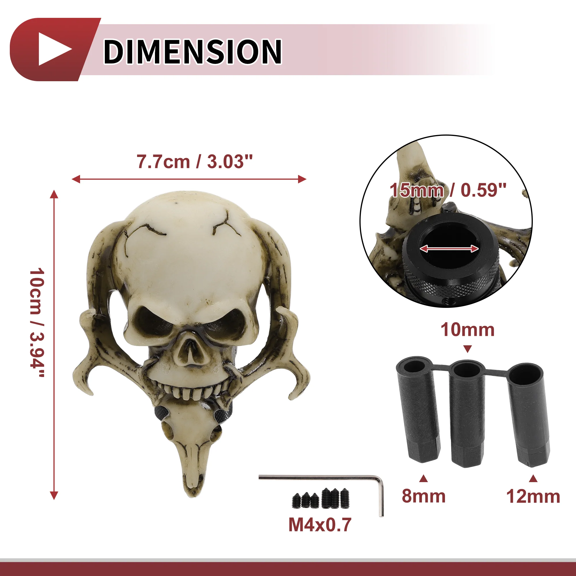 10cm Skull Shift Knob Universal Gear Shifter Knob Resin Stick Shifter Lever Knob for Automatic and Manual Vehicle with 3 Adapter Beige 1 Set - Image 5