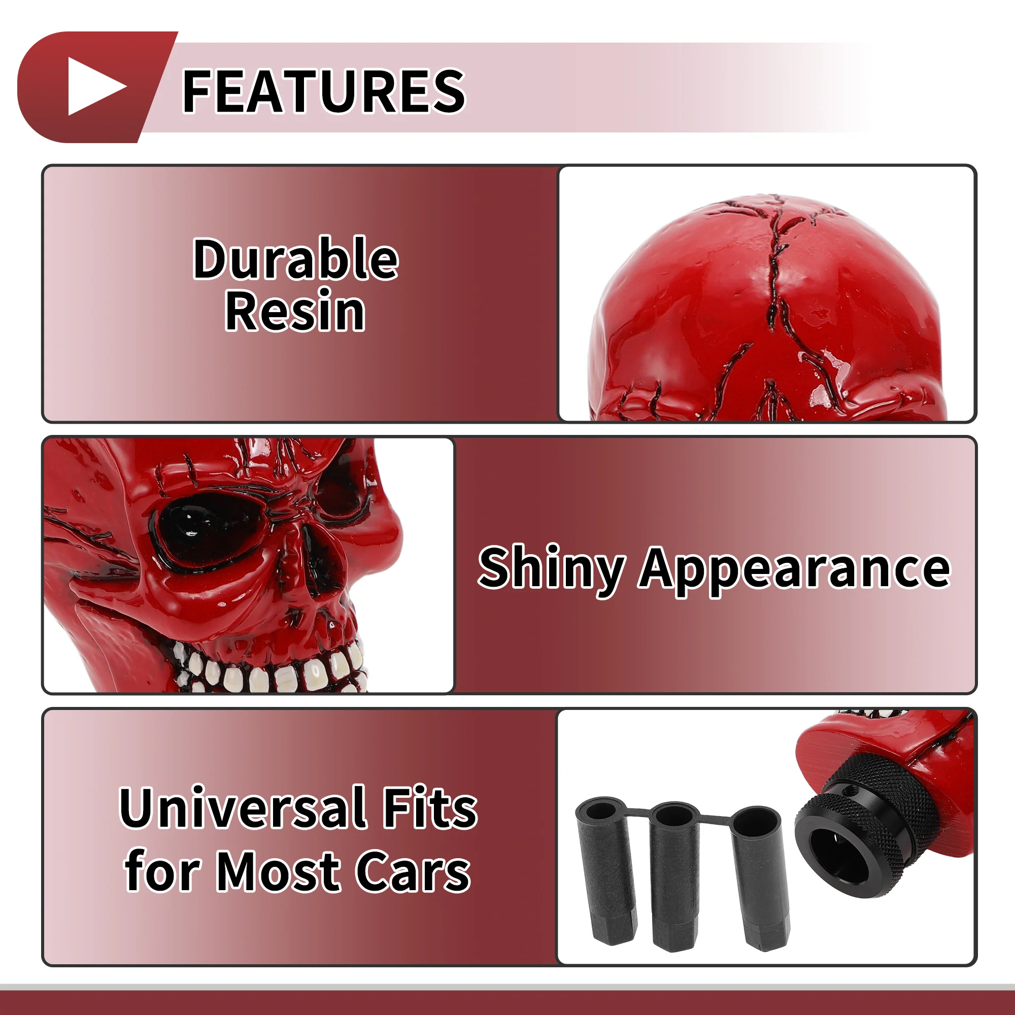 8.7cm Skull Shift Knob Universal Gear Shifter Knob Resin Stick Shifter Lever Knob for Automatic and Manual Vehicle with 3 Adapter Red 1 Set - Image 6