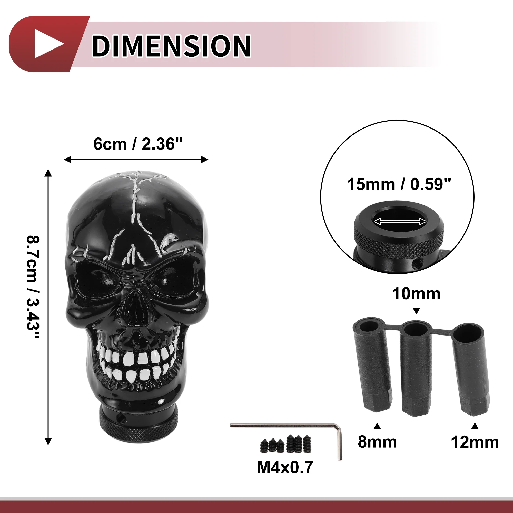 8.7cm Skull Shift Knob Universal Gear Shifter Knob Resin Stick Shifter Lever Knob for Automatic and Manual Vehicle with 3 Adapter Black 1 Set - Image 5