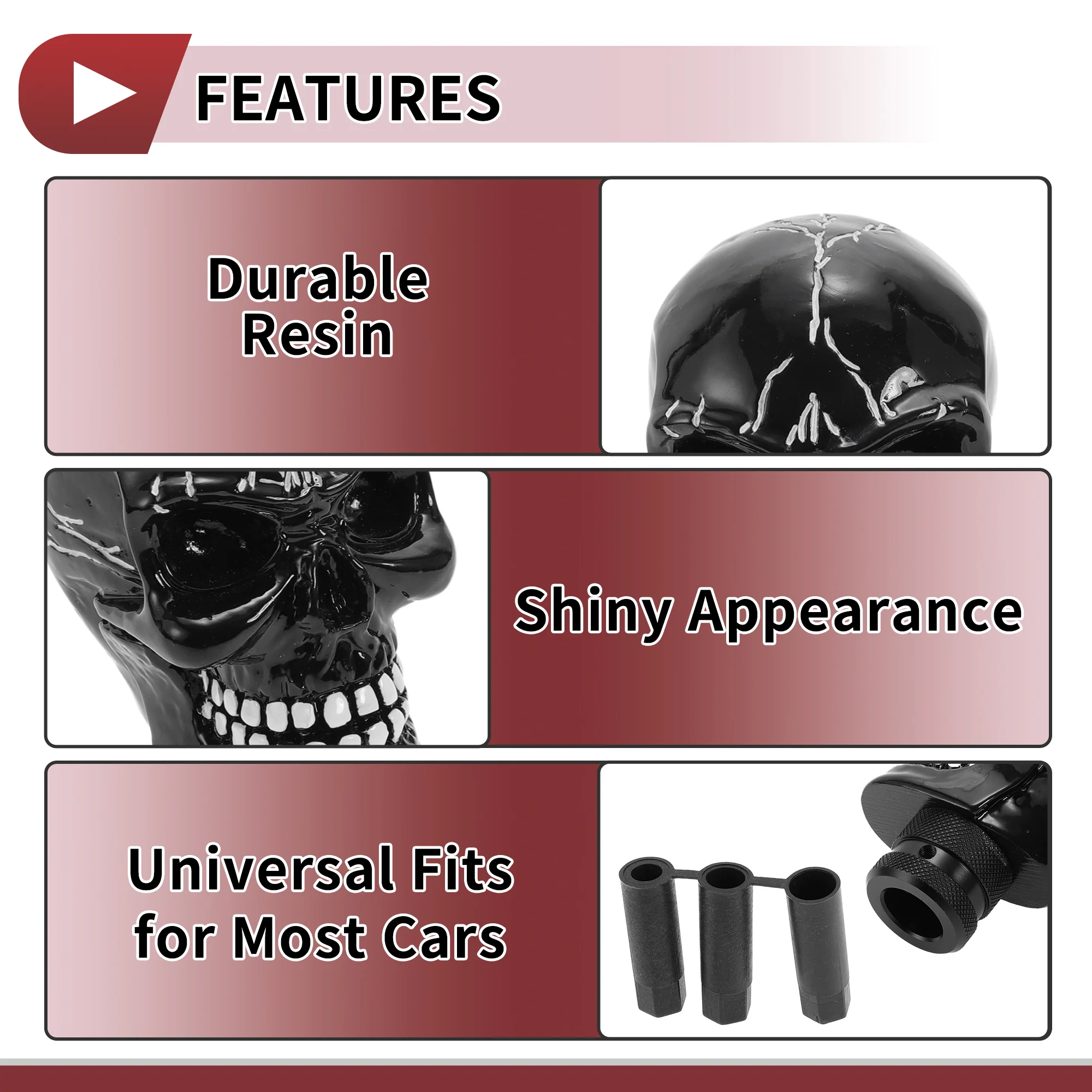 8.7cm Skull Shift Knob Universal Gear Shifter Knob Resin Stick Shifter Lever Knob for Automatic and Manual Vehicle with 3 Adapter Black 1 Set - Image 6