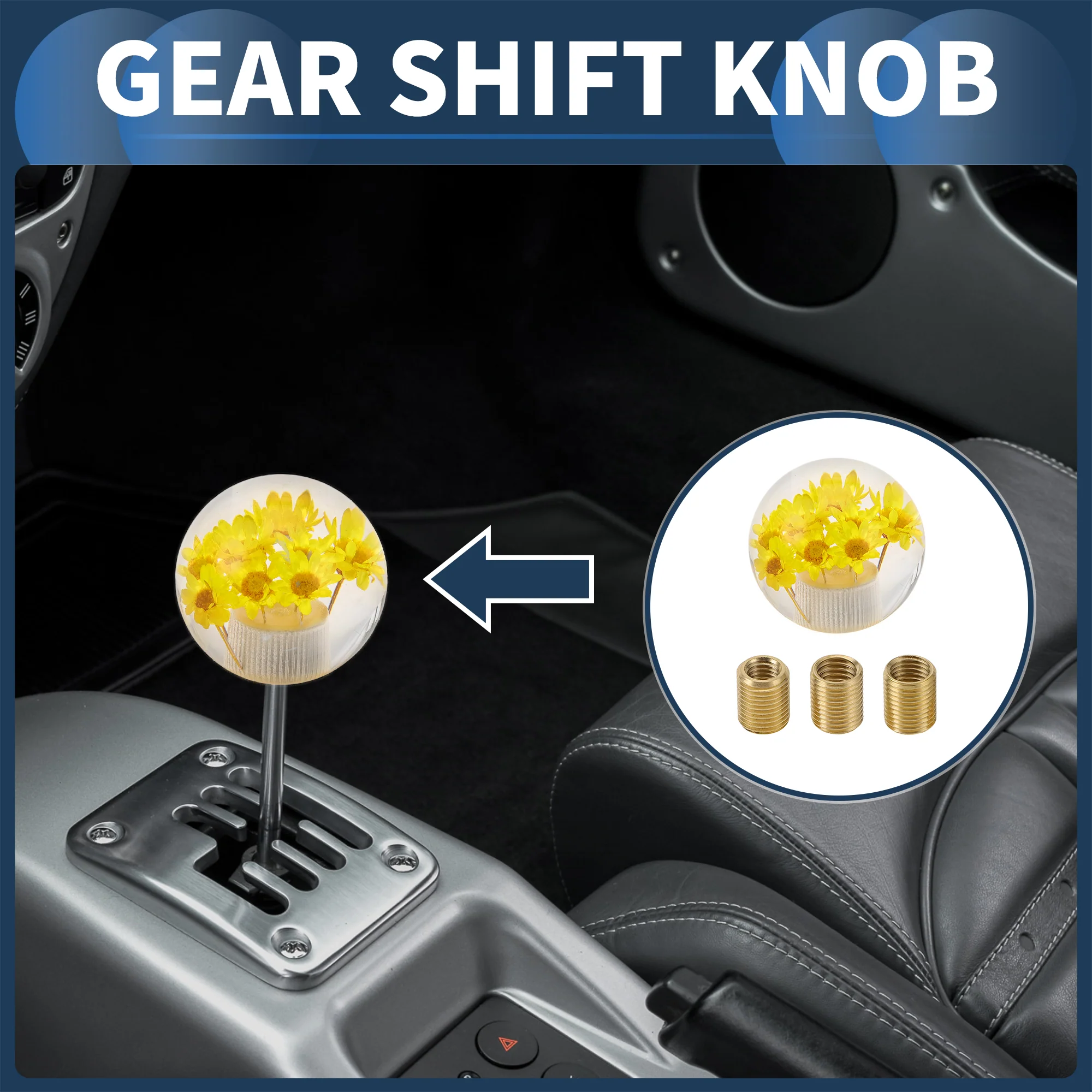 Ball Automatic and Manual Shift Knob with 3 Adapter Faux Crystal Yellow 1 Set - Image 3
