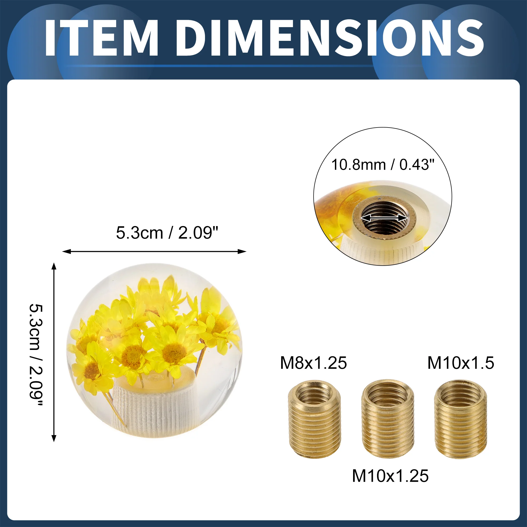 Ball Automatic and Manual Shift Knob with 3 Adapter Faux Crystal Yellow 1 Set - Image 4