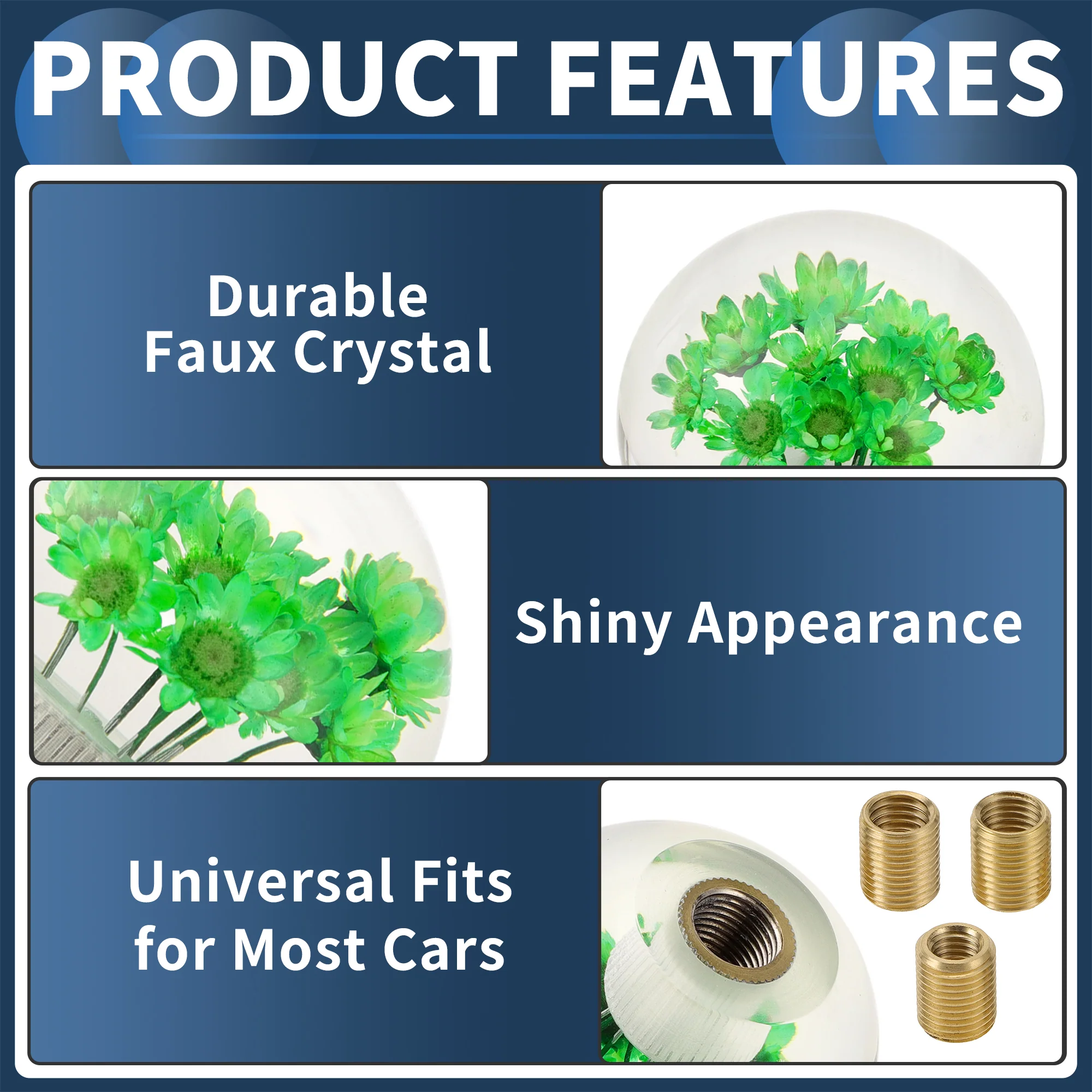 Ball Automatic and Manual Shift Knob with 3 Adapter Faux Crystal Green 1 Set - Image 7