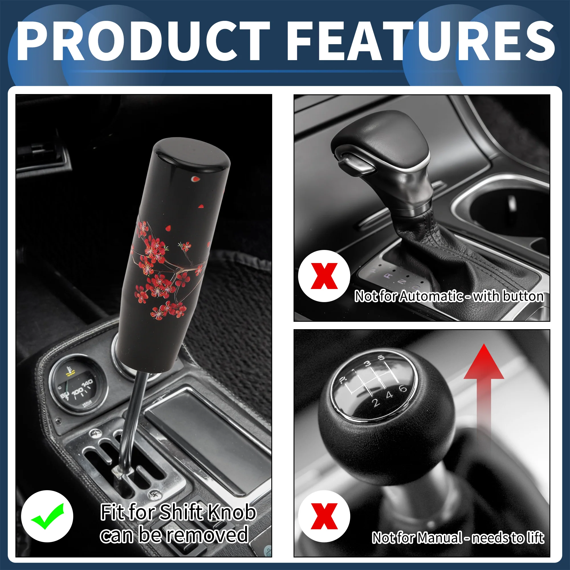 12cm Automatic and Manual Universal Shift Knob W/ 2 Adapter Acrylic Black 1 Set - Image 5