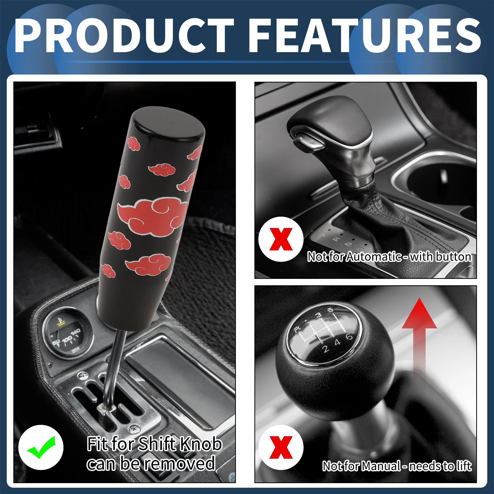 12cm Automatic and Manual Shift Knob with 2 Adapter Acrylic Black Red 1 Set - Image 5