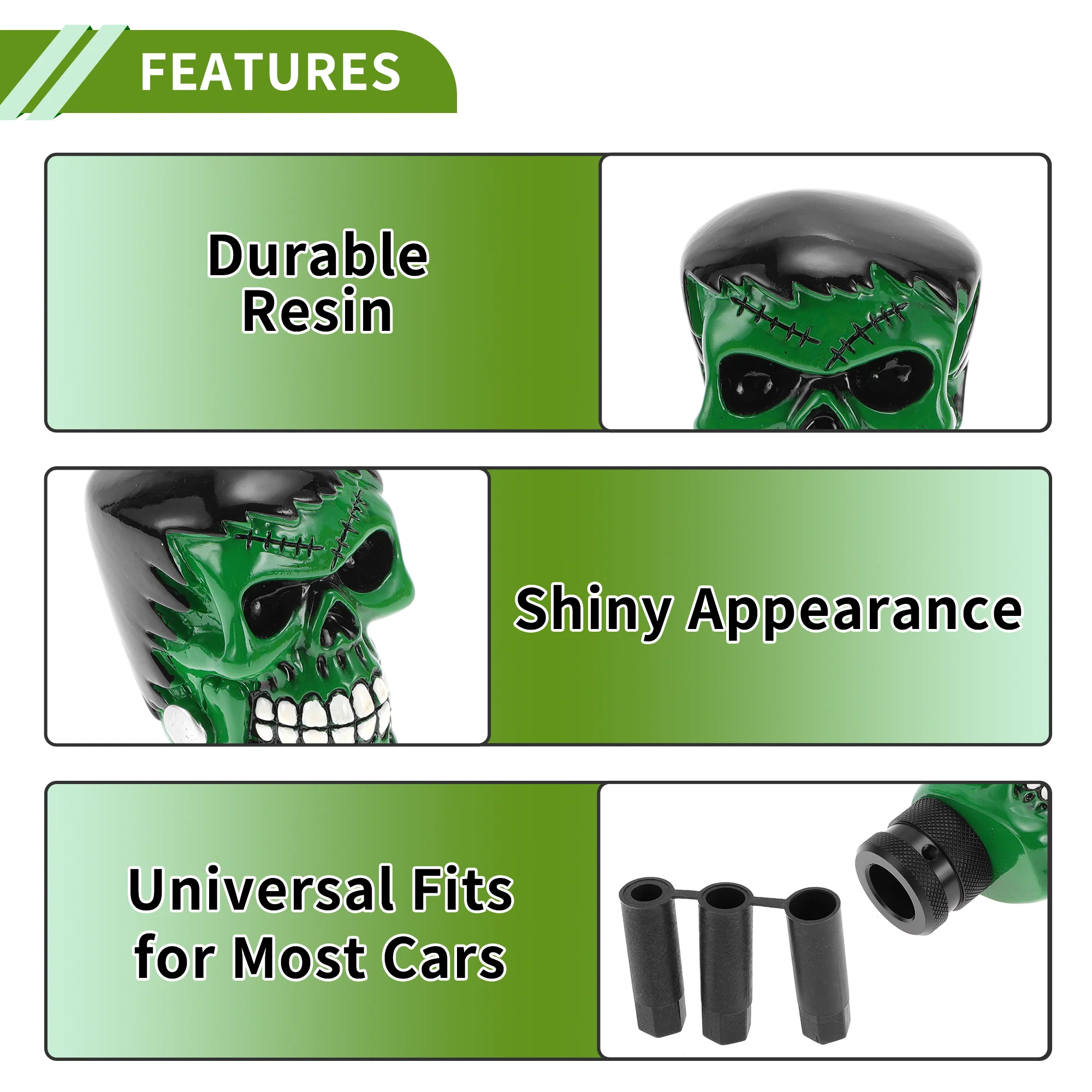 8.1cm Skull Shift Knob Universal Gear Shifter Knob Resin Stick Shifter Lever Knob for Automatic and Manual Vehicle with 3 Adapter Dark Green 1 Set - Image 6