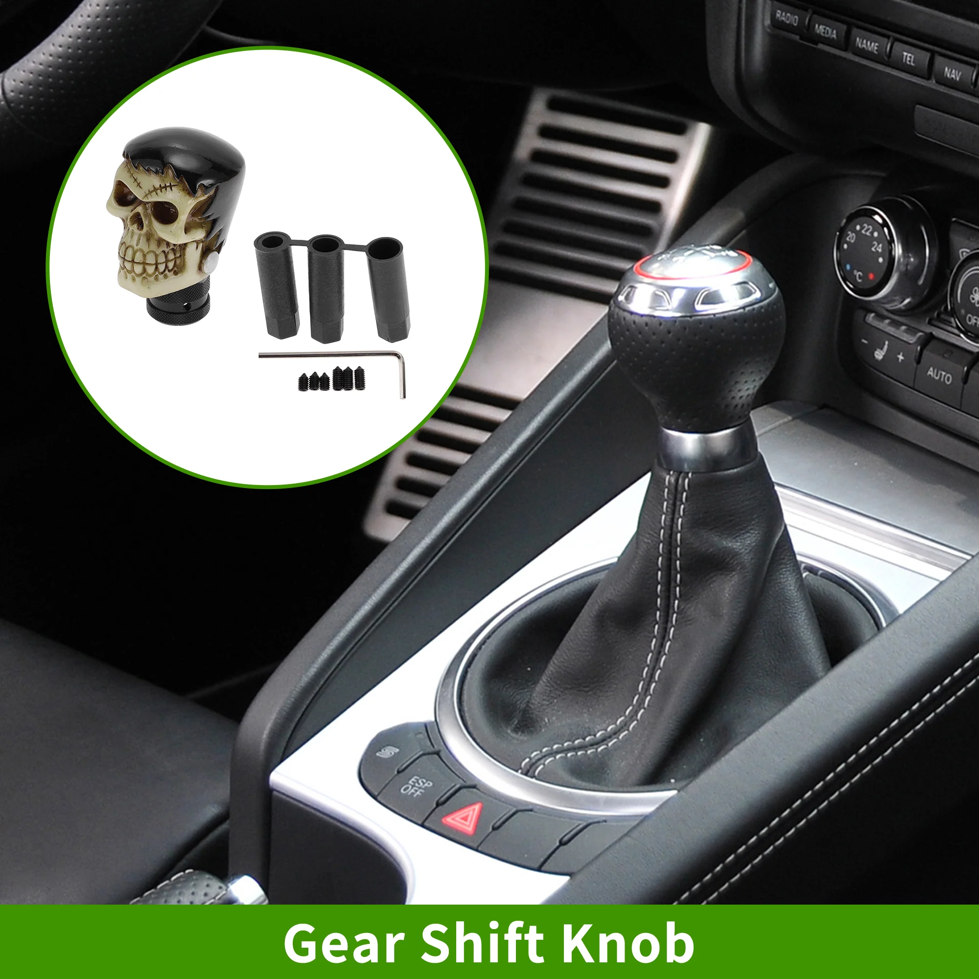 8.1cm Skull Shift Knob Universal Gear Shift Knob Resin Stick Shifter Lever Knob for Automatic and Manual Vehicle with 3 Adapter Black 1 Set - Image 2