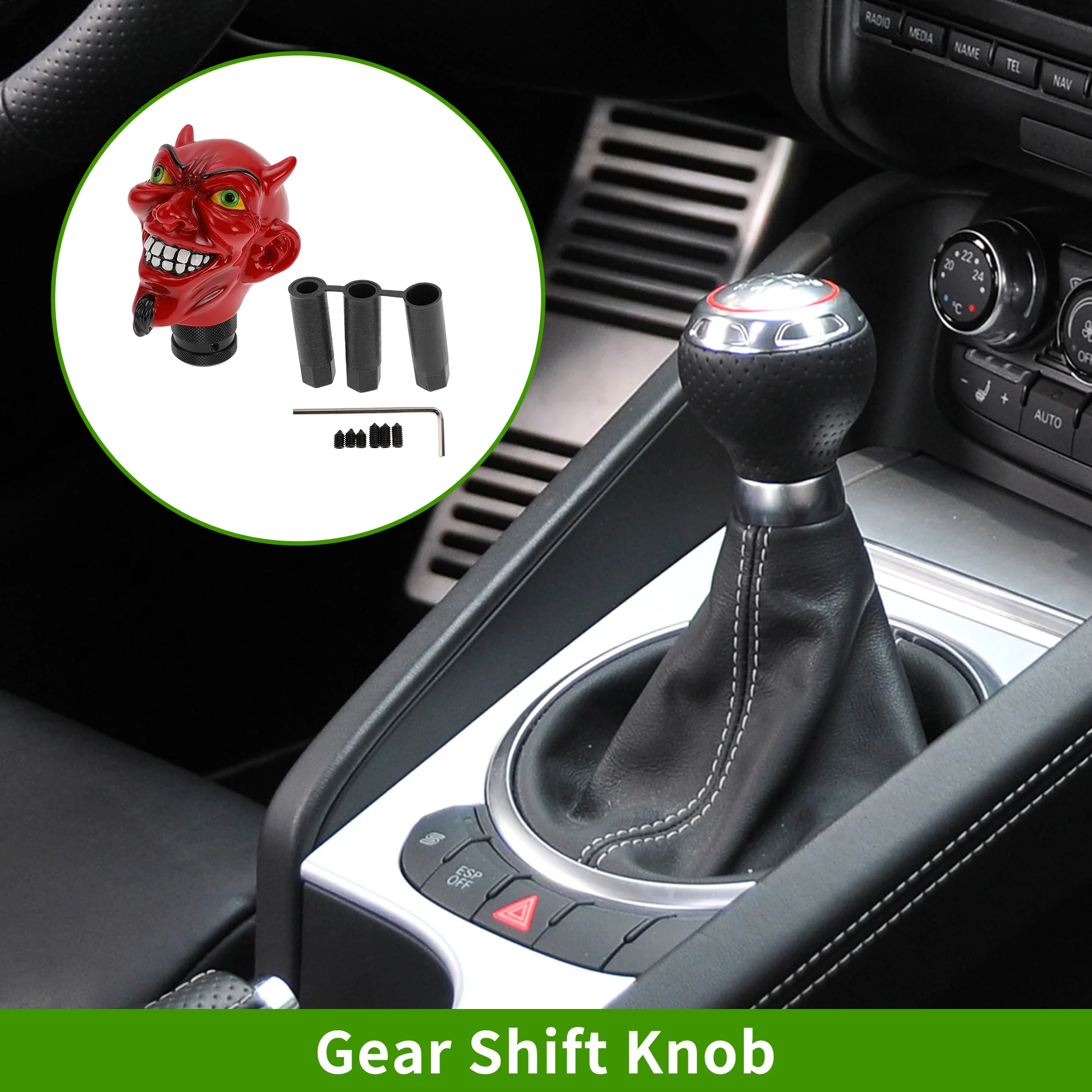 8.7cm Shift Knob Universal Gear Shifter Knob Resin Stick Shifter Lever Knob for Automatic and Manual Vehicle with 3 Adapter Red 1 Set - Image 2