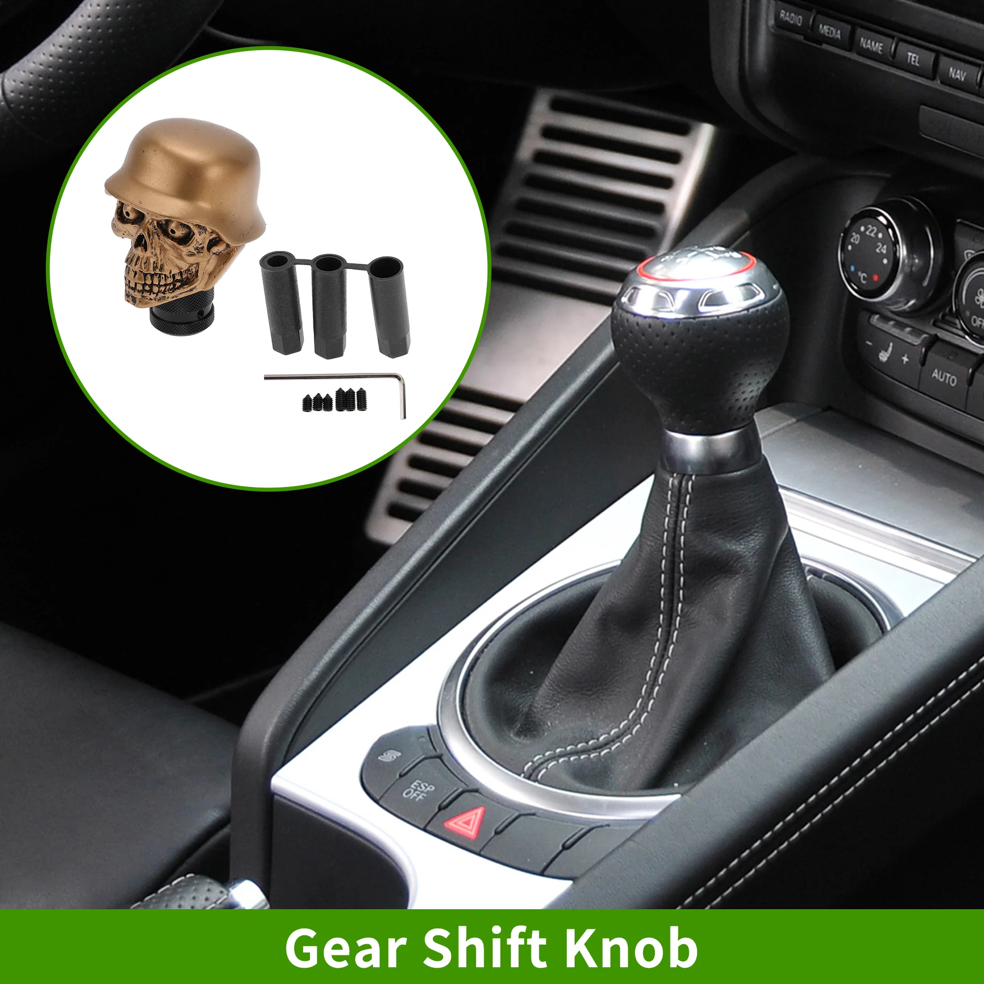 8.6cm Skull Shift Knob Universal Gear Shifter Knob Resin Stick Shifter Lever Knob for Automatic and Manual Vehicle with 3 Adapter Copper Tone 1 Set - Image 2