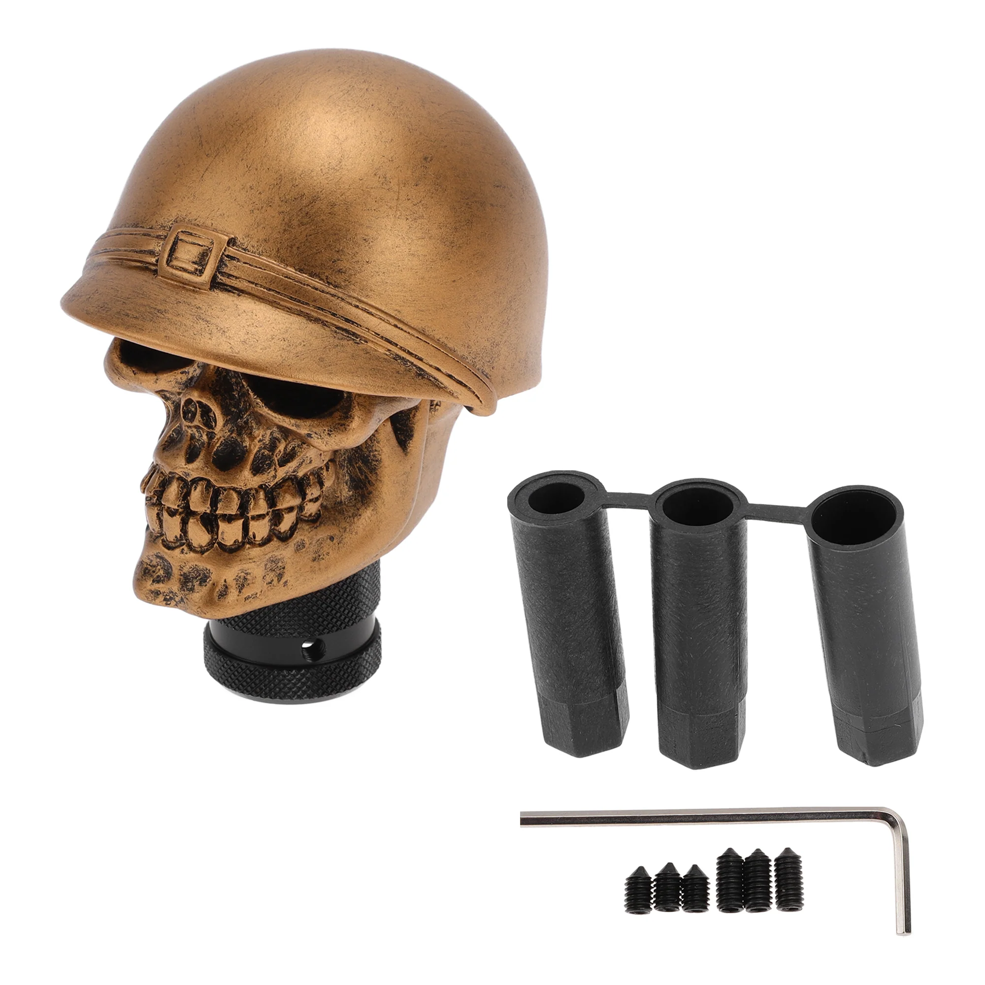 9.5cm Skull Shift Knob Universal Gear Shifter Knob Resin Stick Shifter Lever Knob for Automatic and Manual Vehicle with 3 Adapter Copper Tone 1 Set