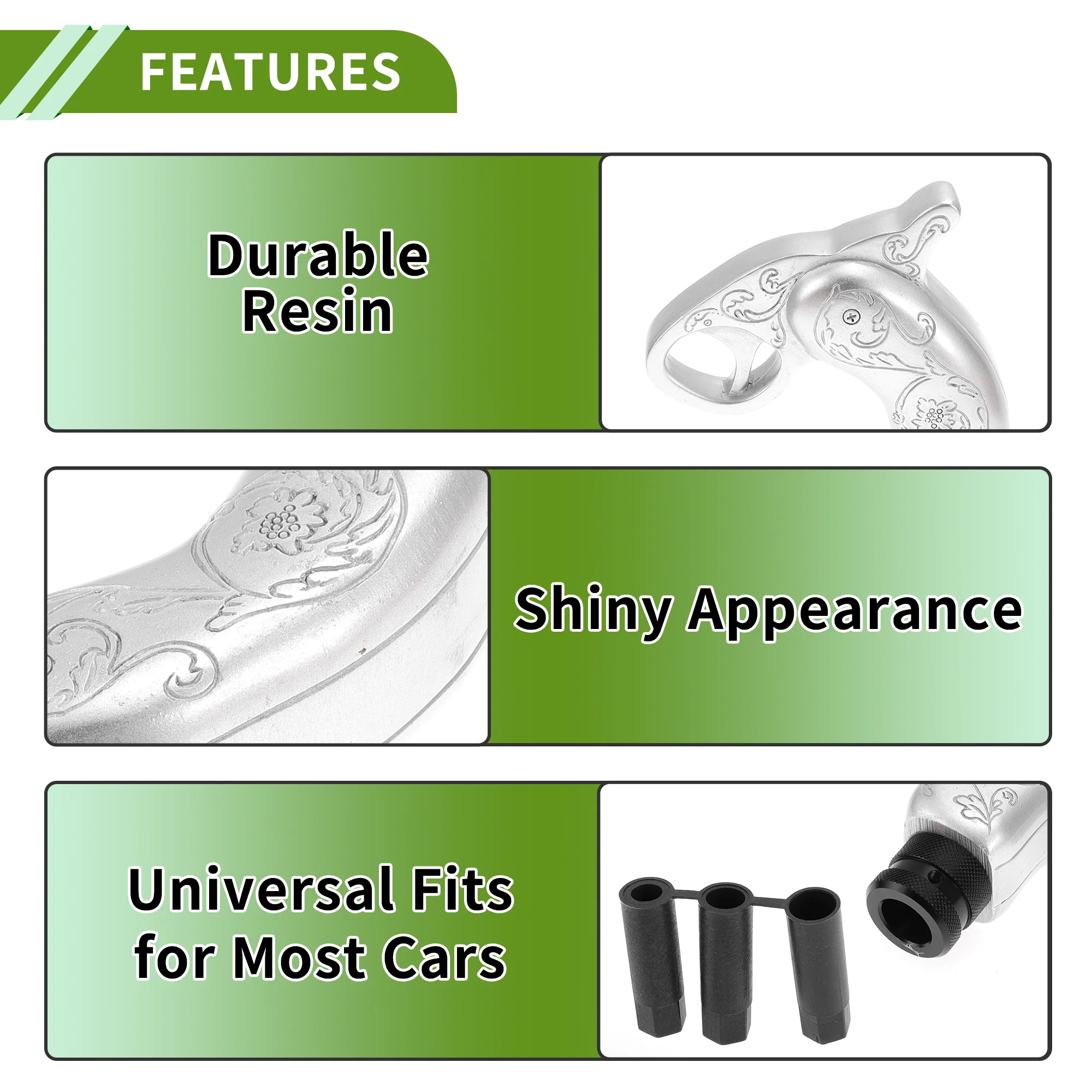 10.8cm Shift Knob Universal Gear Shifter Knob Resin Stick Shifter Lever Knob for Automatic and Manual Vehicle with 3 Adapter Silver Tone 1 Set - Image 6