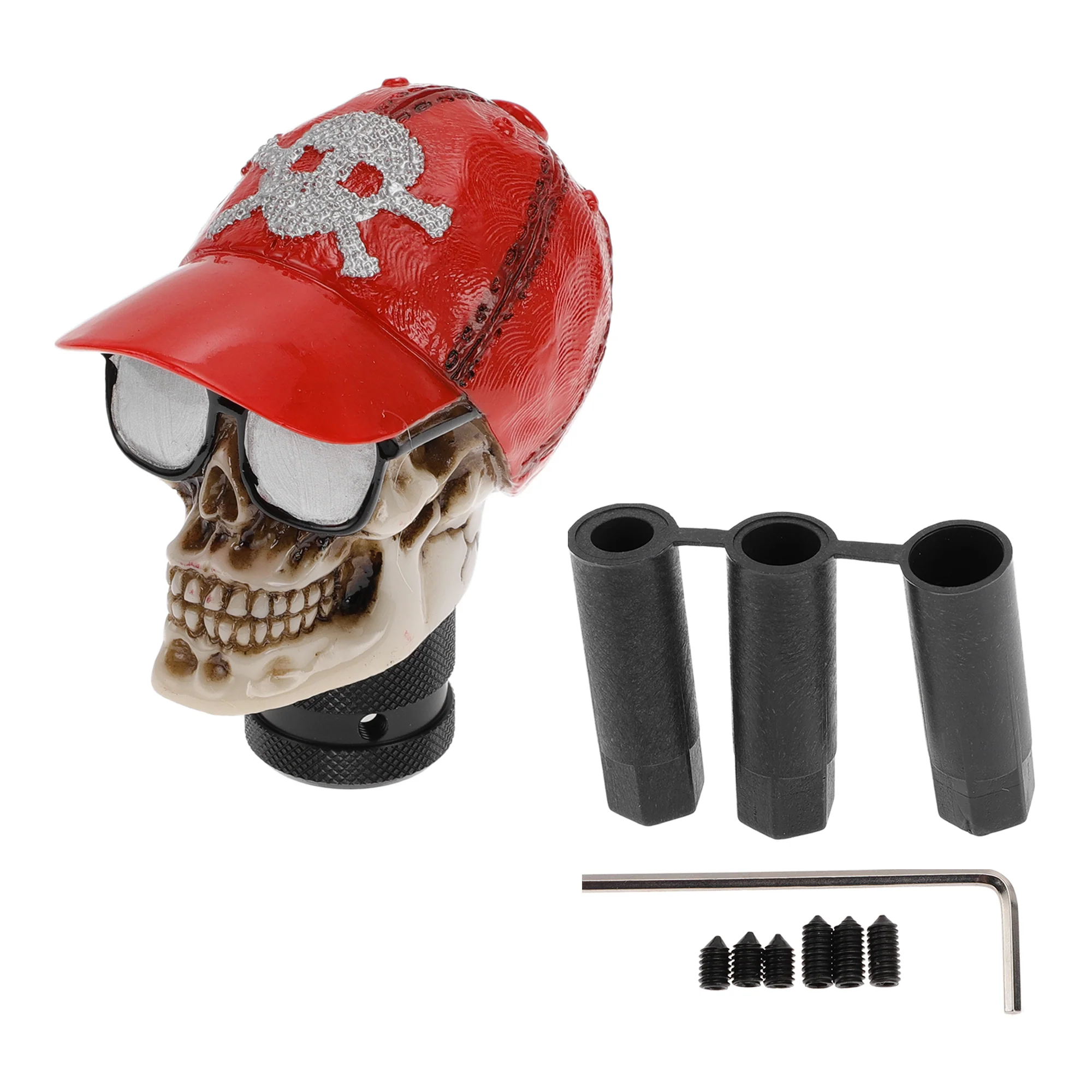 8.6cm Skull Shift Knob Universal Gear Shifter Knob Resin Stick Shifter Lever Knob for Automatic and Manual Vehicle with 3 Adapter Red 1 Set