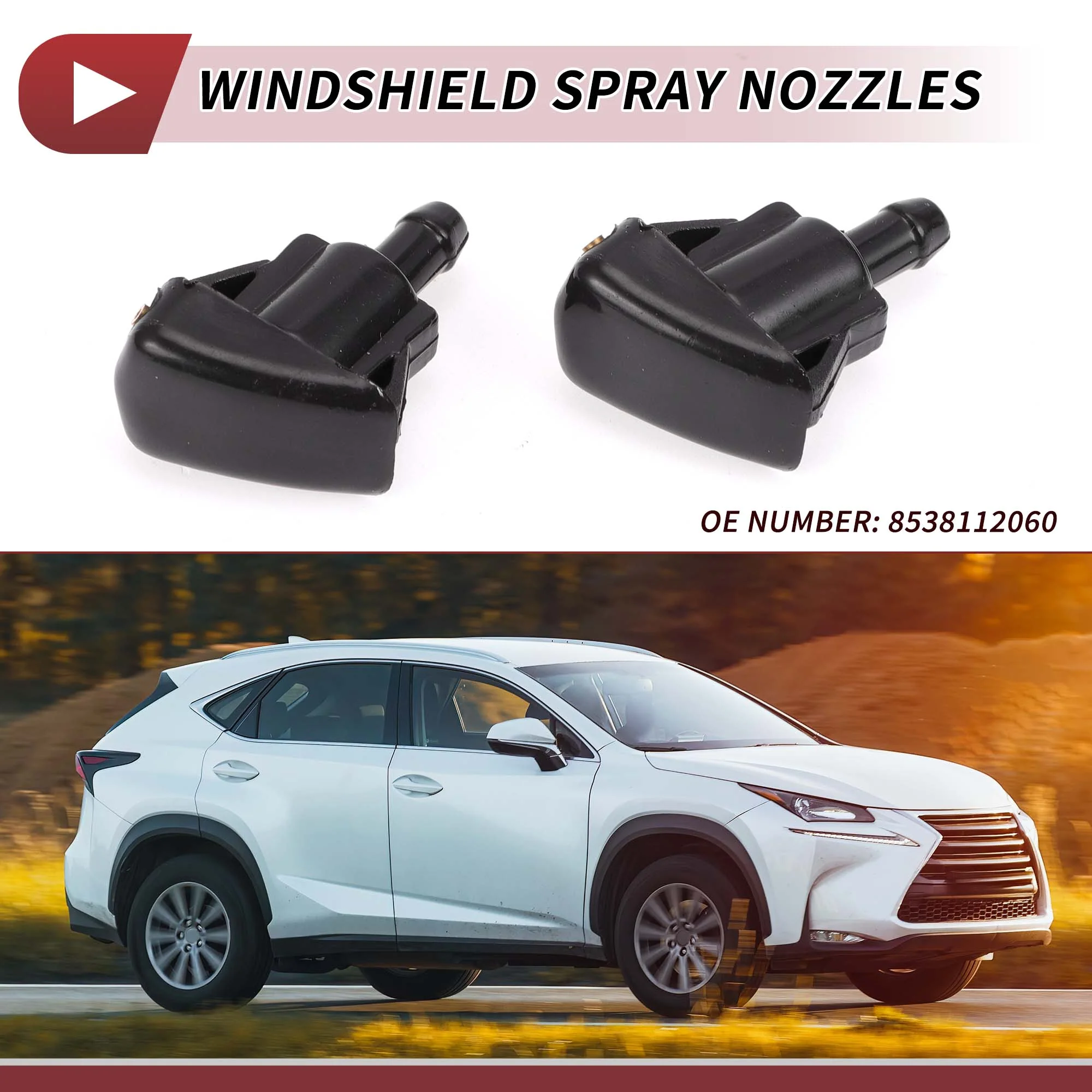 2pcs Windshield Washer Nozzle for Toyota T100 1993-1998 for Lexus LX470 2001-2007 Front Windshield Spray Nozzles Wiper Spray Washer Jet No.8538112060 Black Plastic - Image 4